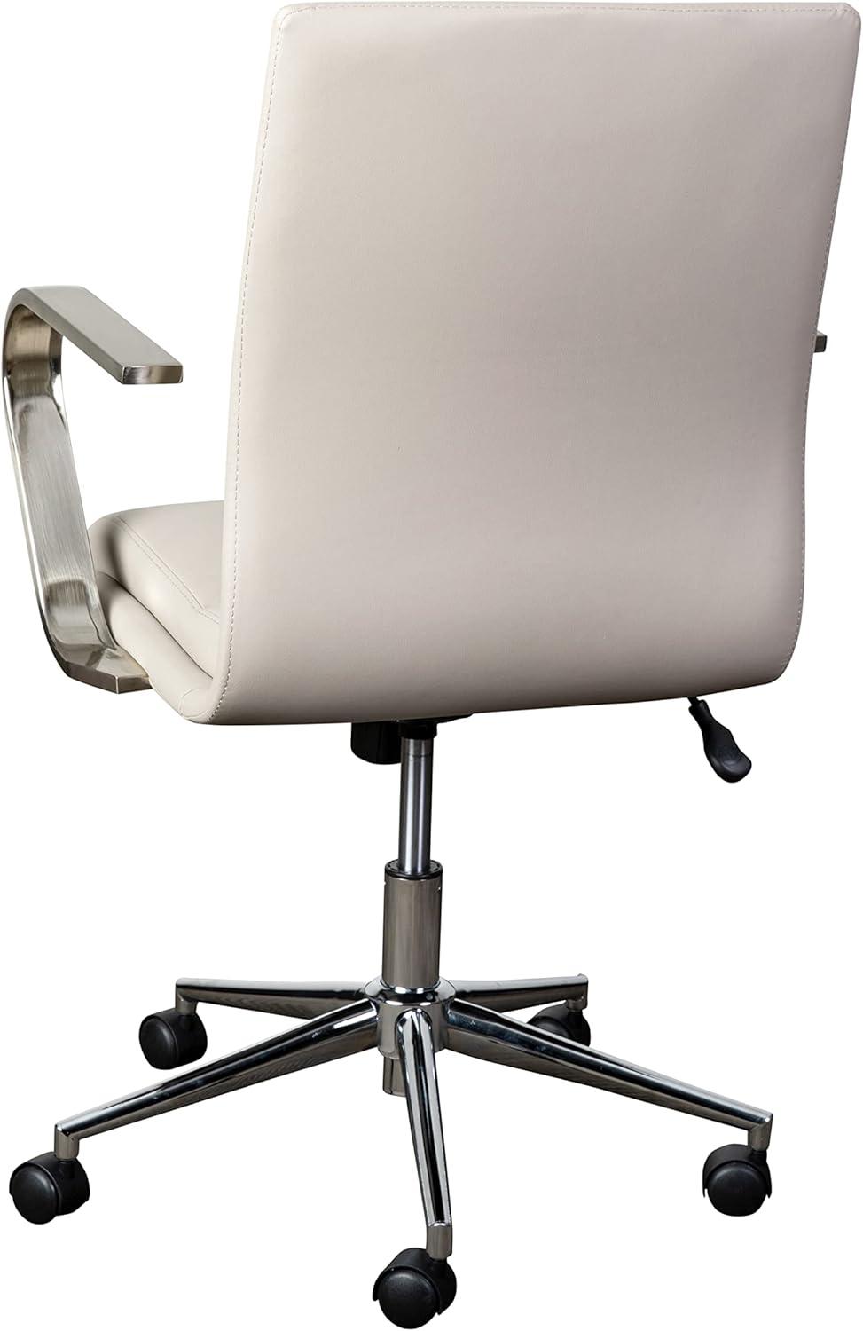 imageFlash Furniture James MidBack Designer Executive Office Chair White LeatherSoft Upholstery Brushed Gold Base and Arms Height Adjustable 360 Swivel SeatTaupeChrome