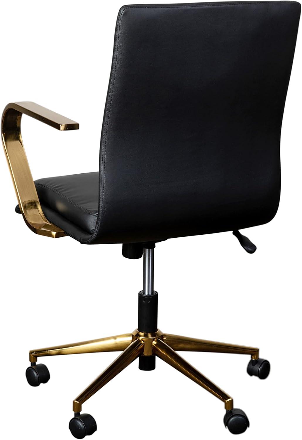 imageFlash Furniture James MidBack Designer Executive Office Chair White LeatherSoft Upholstery Brushed Gold Base and Arms Height Adjustable 360 Swivel SeatBlackGold