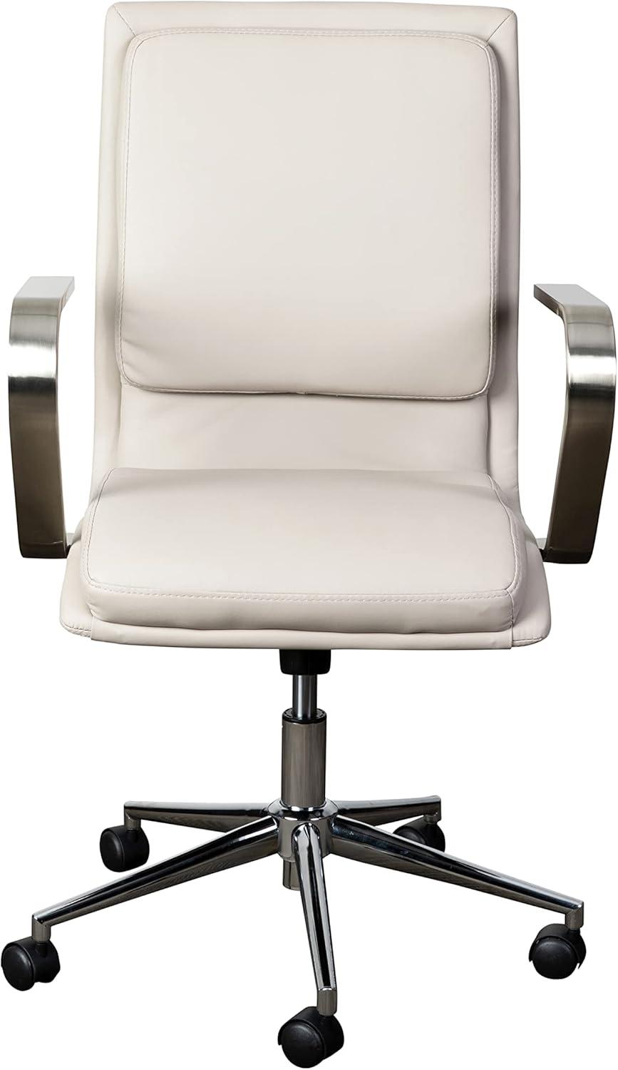 imageFlash Furniture James MidBack Designer Executive Office Chair White LeatherSoft Upholstery Brushed Gold Base and Arms Height Adjustable 360 Swivel SeatTaupeChrome