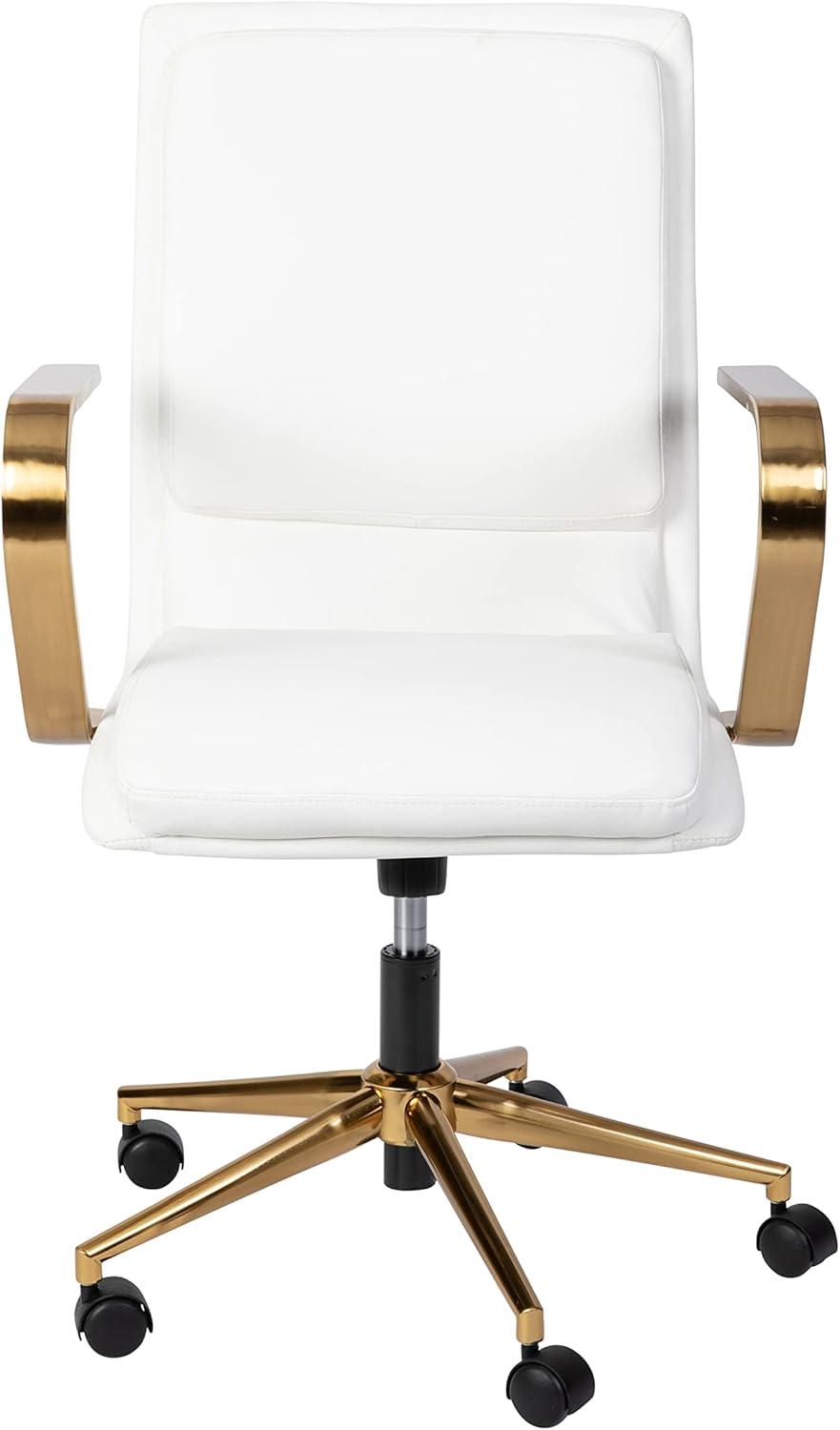 imageFlash Furniture James MidBack Designer Executive Office Chair White LeatherSoft Upholstery Brushed Gold Base and Arms Height Adjustable 360 Swivel SeatWhiteGold