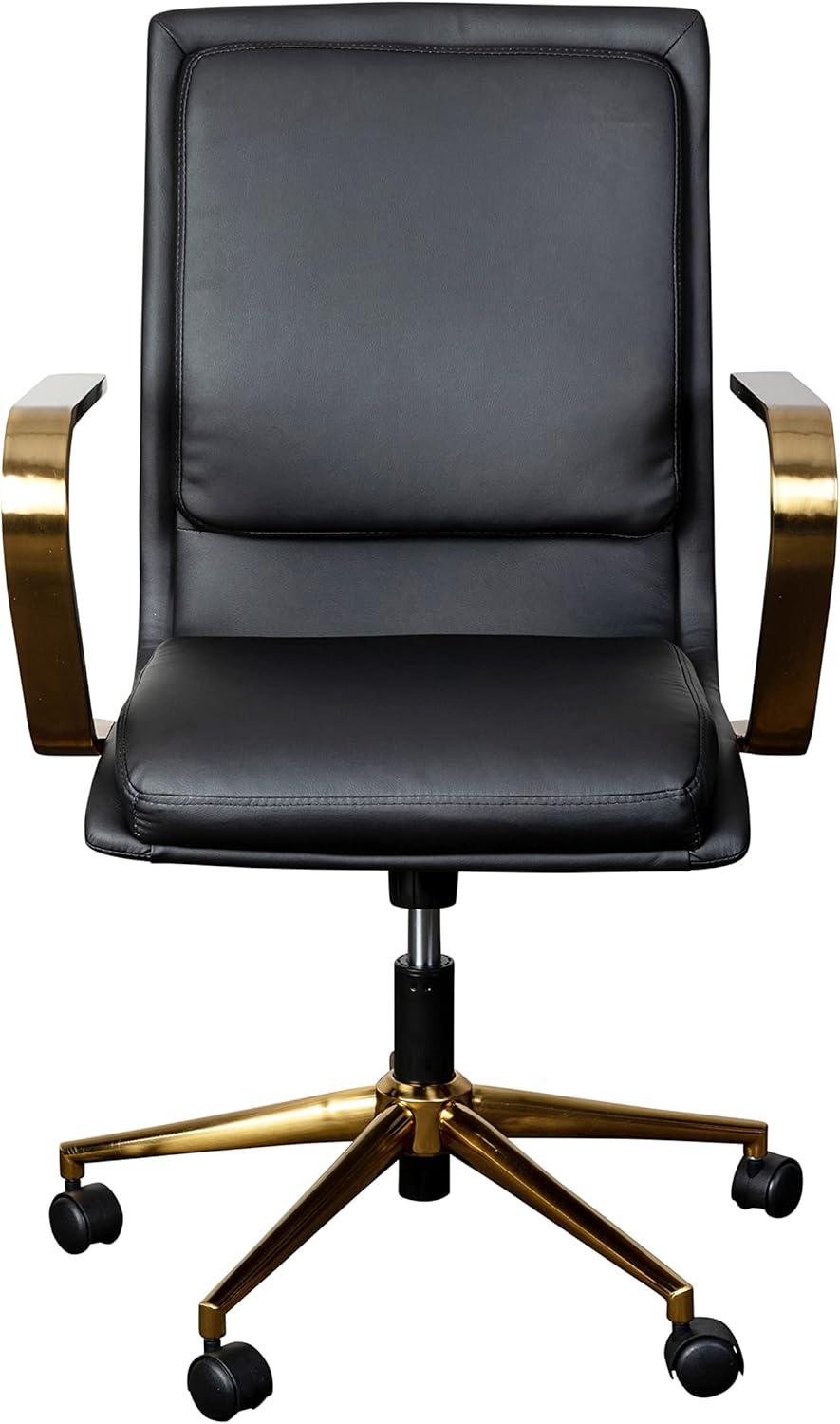 imageFlash Furniture James MidBack Designer Executive Office Chair White LeatherSoft Upholstery Brushed Gold Base and Arms Height Adjustable 360 Swivel SeatBlackGold