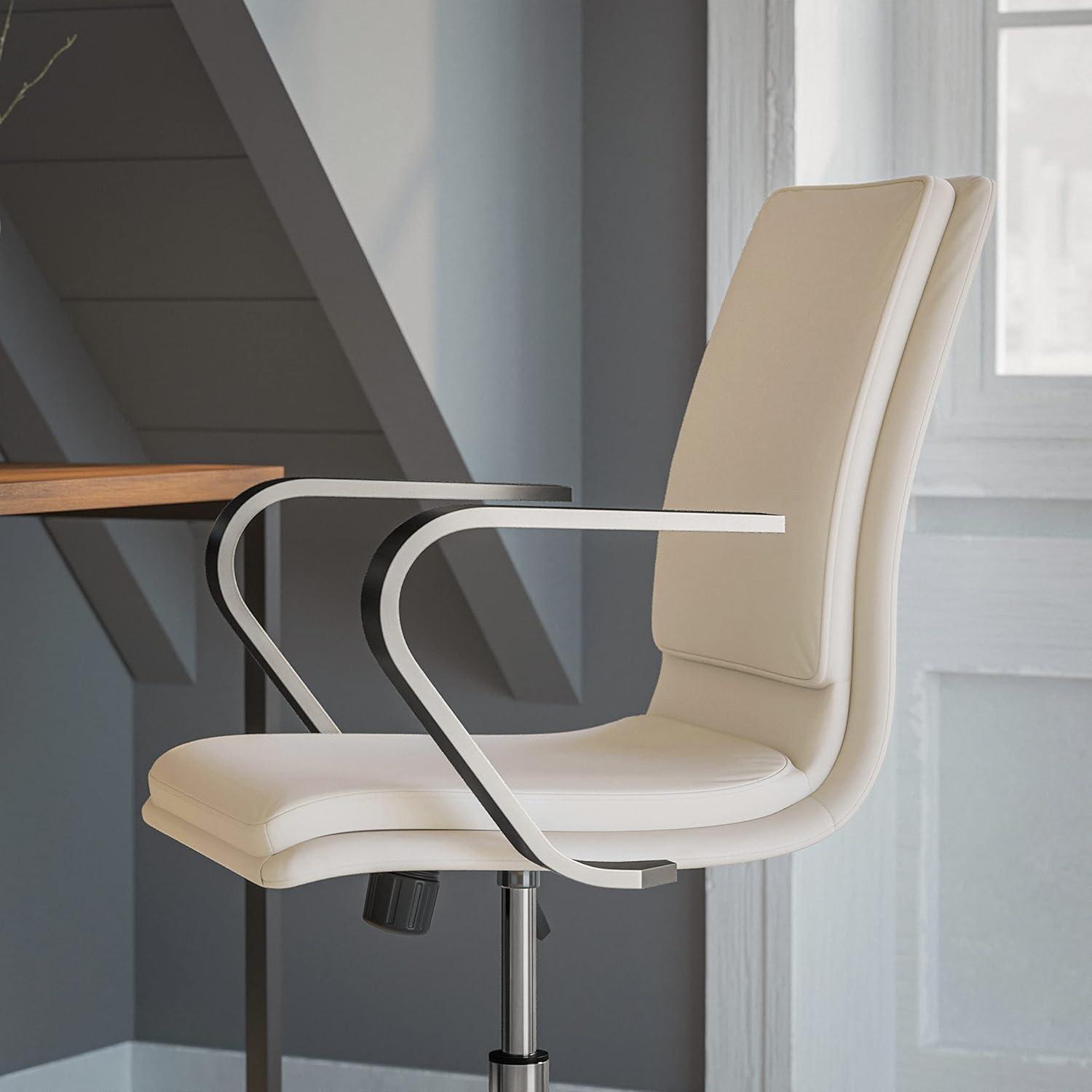 imageFlash Furniture James MidBack Designer Executive Office Chair White LeatherSoft Upholstery Brushed Gold Base and Arms Height Adjustable 360 Swivel SeatTaupeChrome