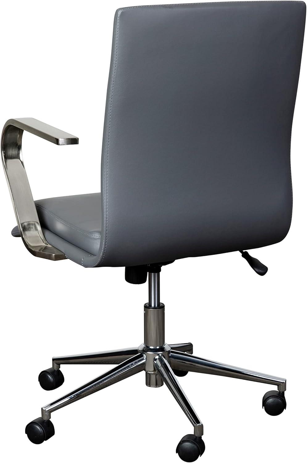 imageFlash Furniture James MidBack Designer Executive Office Chair White LeatherSoft Upholstery Brushed Gold Base and Arms Height Adjustable 360 Swivel SeatGrayChrome