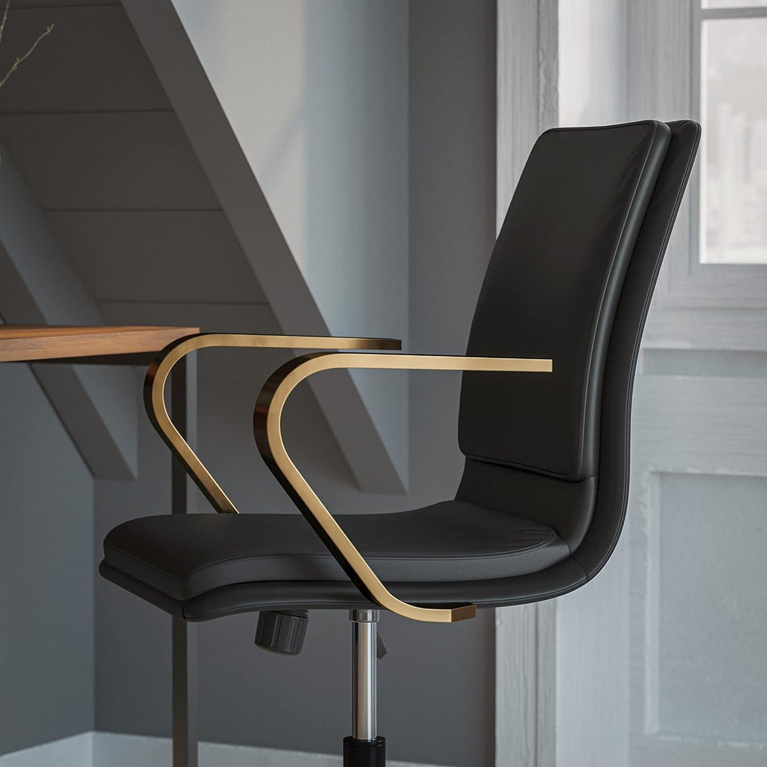 imageFlash Furniture James MidBack Designer Executive Office Chair White LeatherSoft Upholstery Brushed Gold Base and Arms Height Adjustable 360 Swivel SeatBlackGold