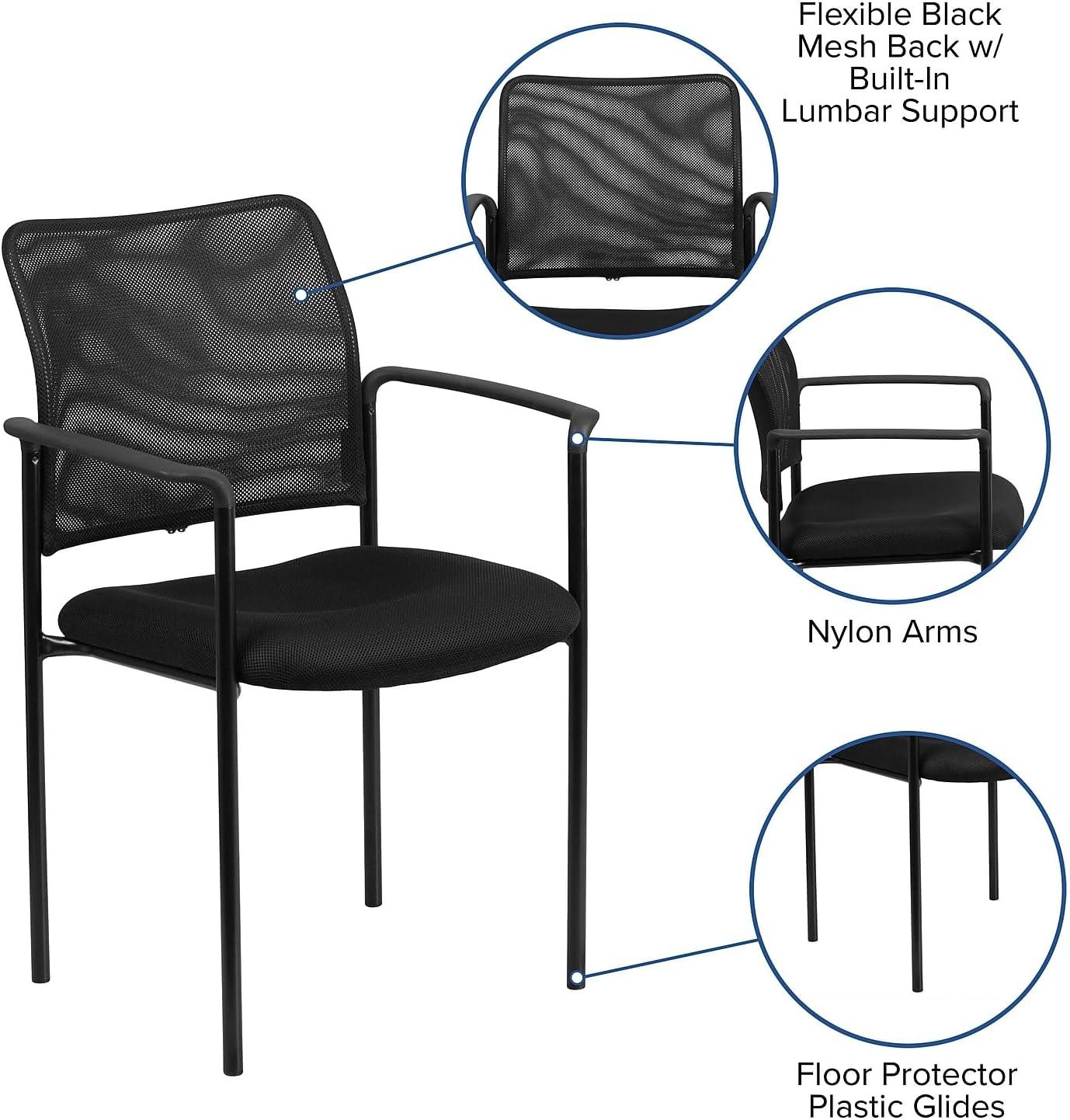 imageFlash Furniture Jana Comfort Mesh Stackable Steel Side Chair with Nylon Arms and Builtin Lumbar Support GrayBlack