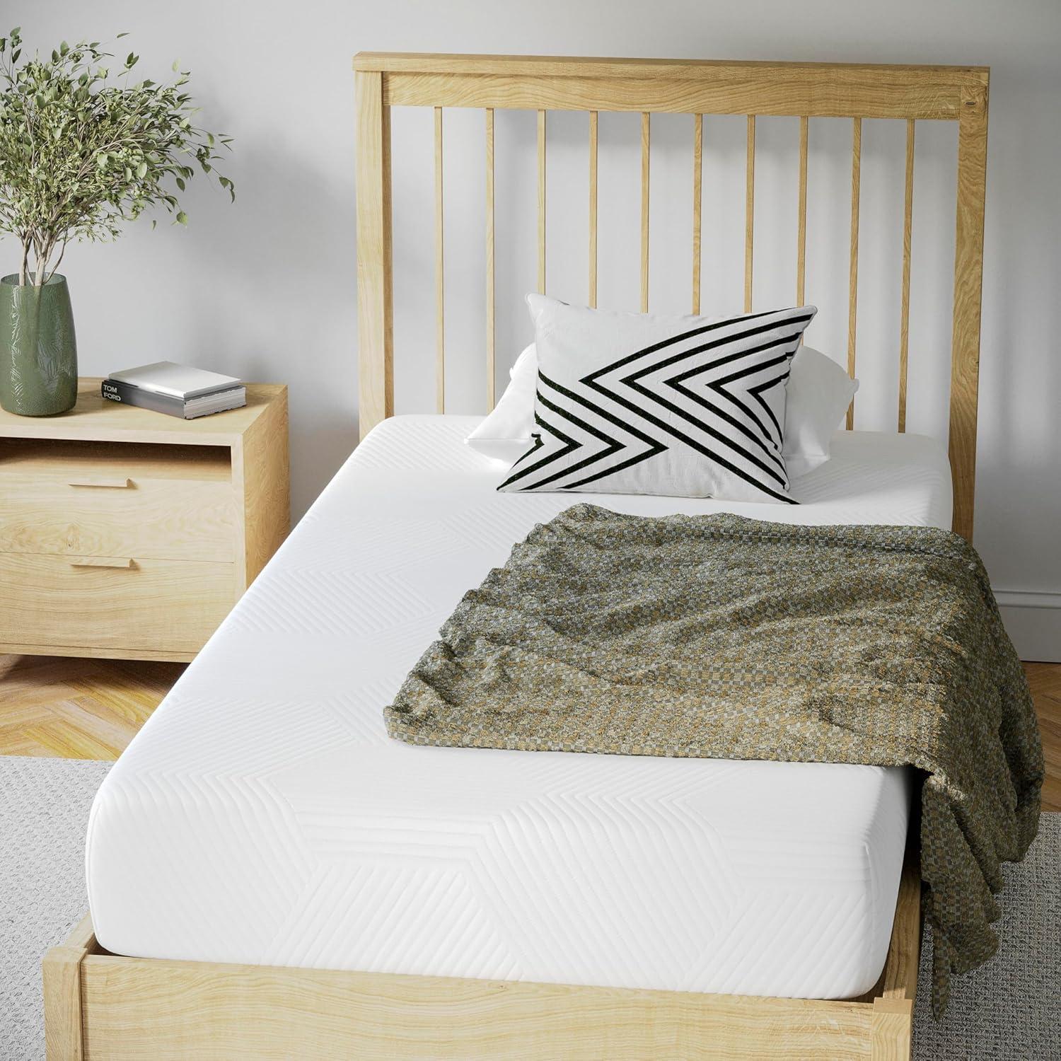 imageFlash Furniture Jasmine 8 Inch Green Tea Memory Foam Mattress Charcoal Infused Supportive Pressure Relief CertiPURUS Certified Foam Twin Mattress in a Box WhiteTwin