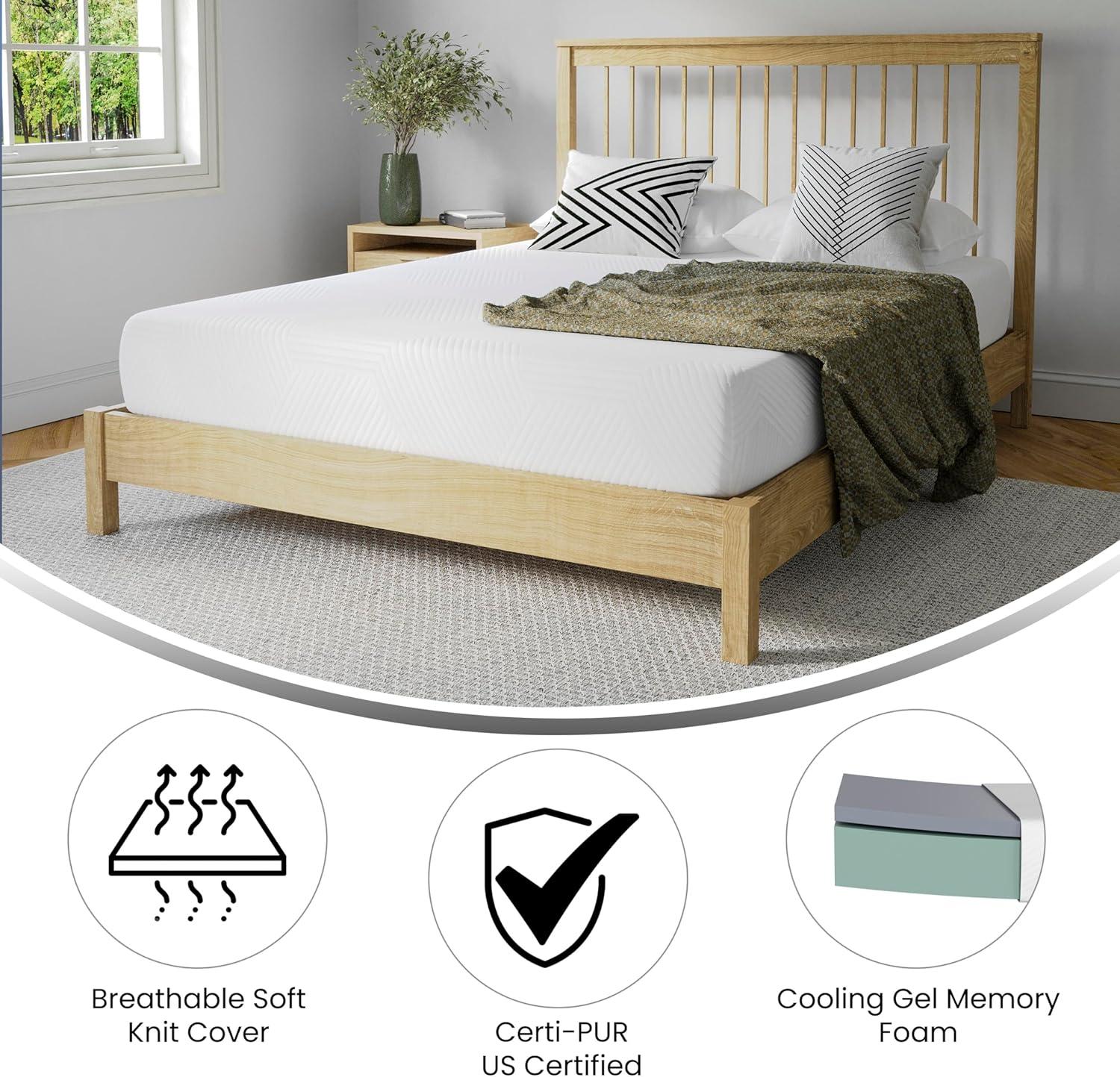 imageFlash Furniture Jasmine 8 Inch Green Tea Memory Foam Mattress Charcoal Infused Supportive Pressure Relief CertiPURUS Certified Foam Twin Mattress in a Box WhiteFull