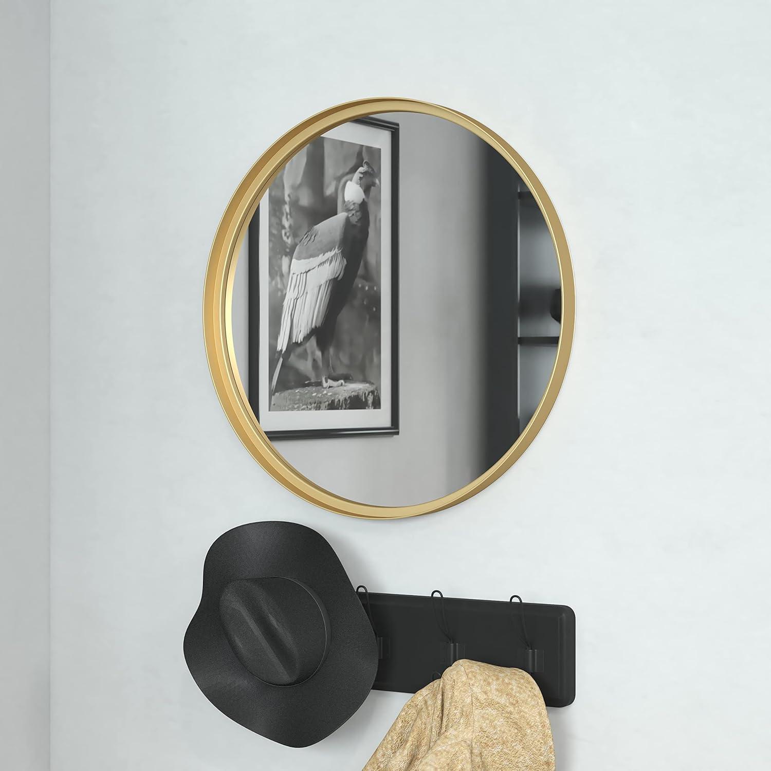 imageFlash Furniture Jennifer Metal Framed Wall Large Accent Mirror for Bathroom Vanity Entryway Dining Living Room 275quot Round GoldGold