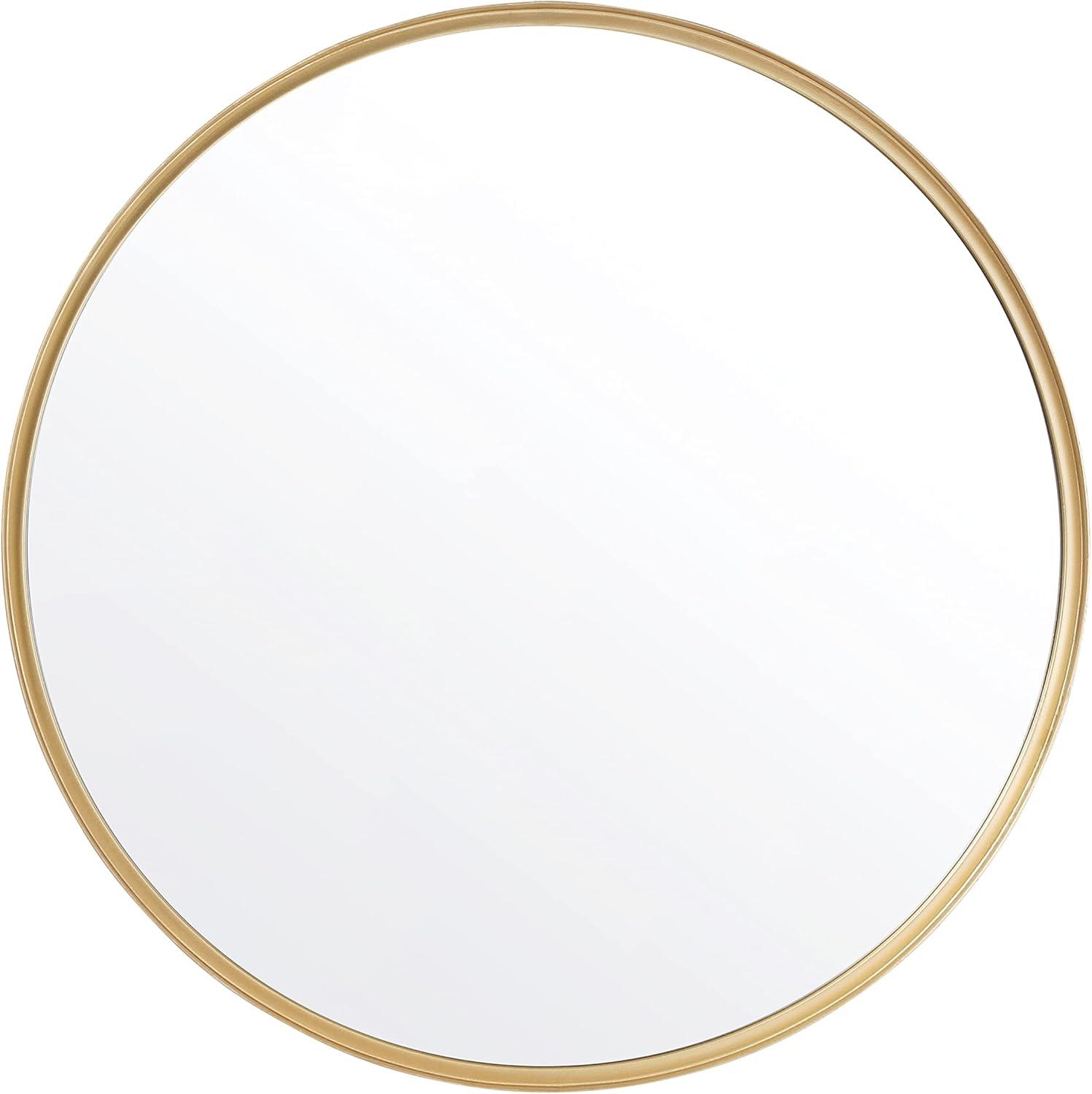 imageFlash Furniture Jennifer Metal Framed Wall Large Accent Mirror for Bathroom Vanity Entryway Dining Living Room 275quot Round GoldGold