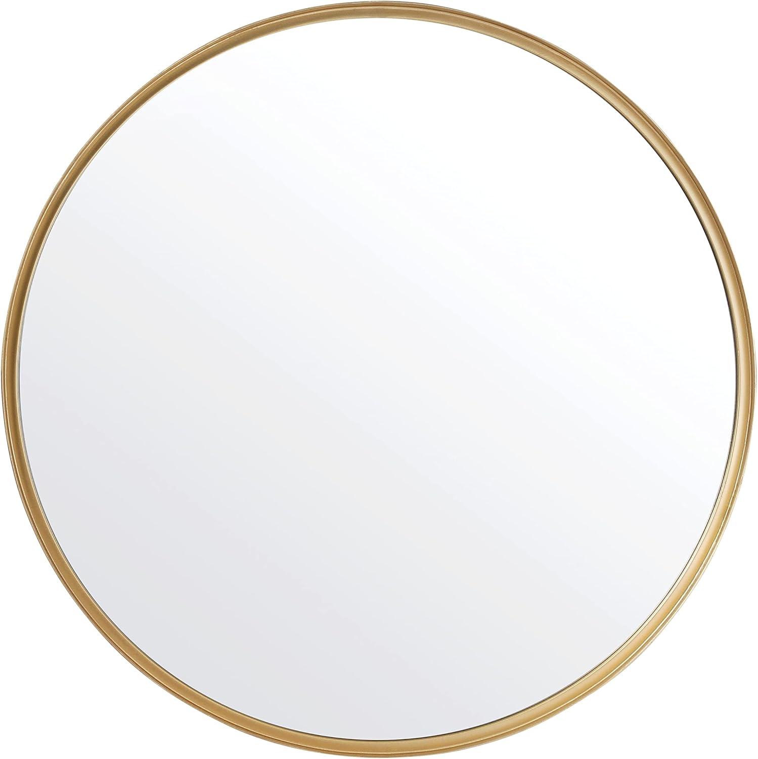 imageFlash Furniture Jennifer Metal Framed Wall Large Accent Mirror for Bathroom Vanity Entryway Dining Living Room 275quot Round GoldGold