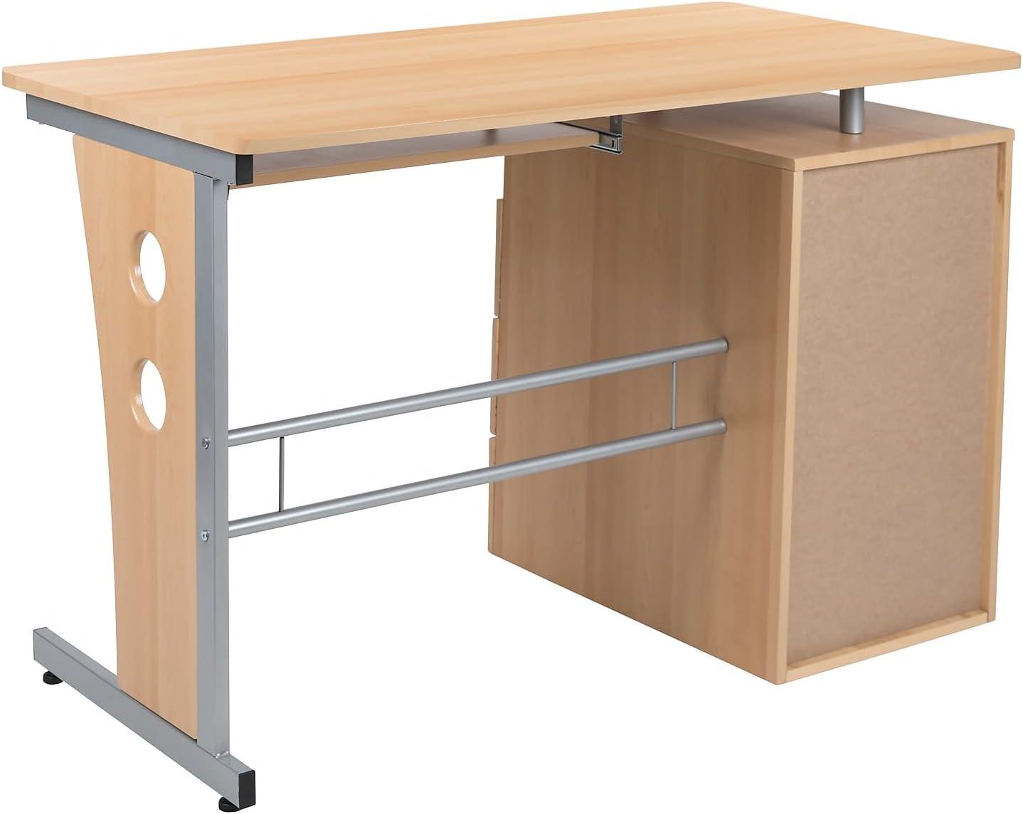 imageFlash Furniture Joshua White Desk with Three Drawer Pedestal and PullOut Keyboard TrayMaple