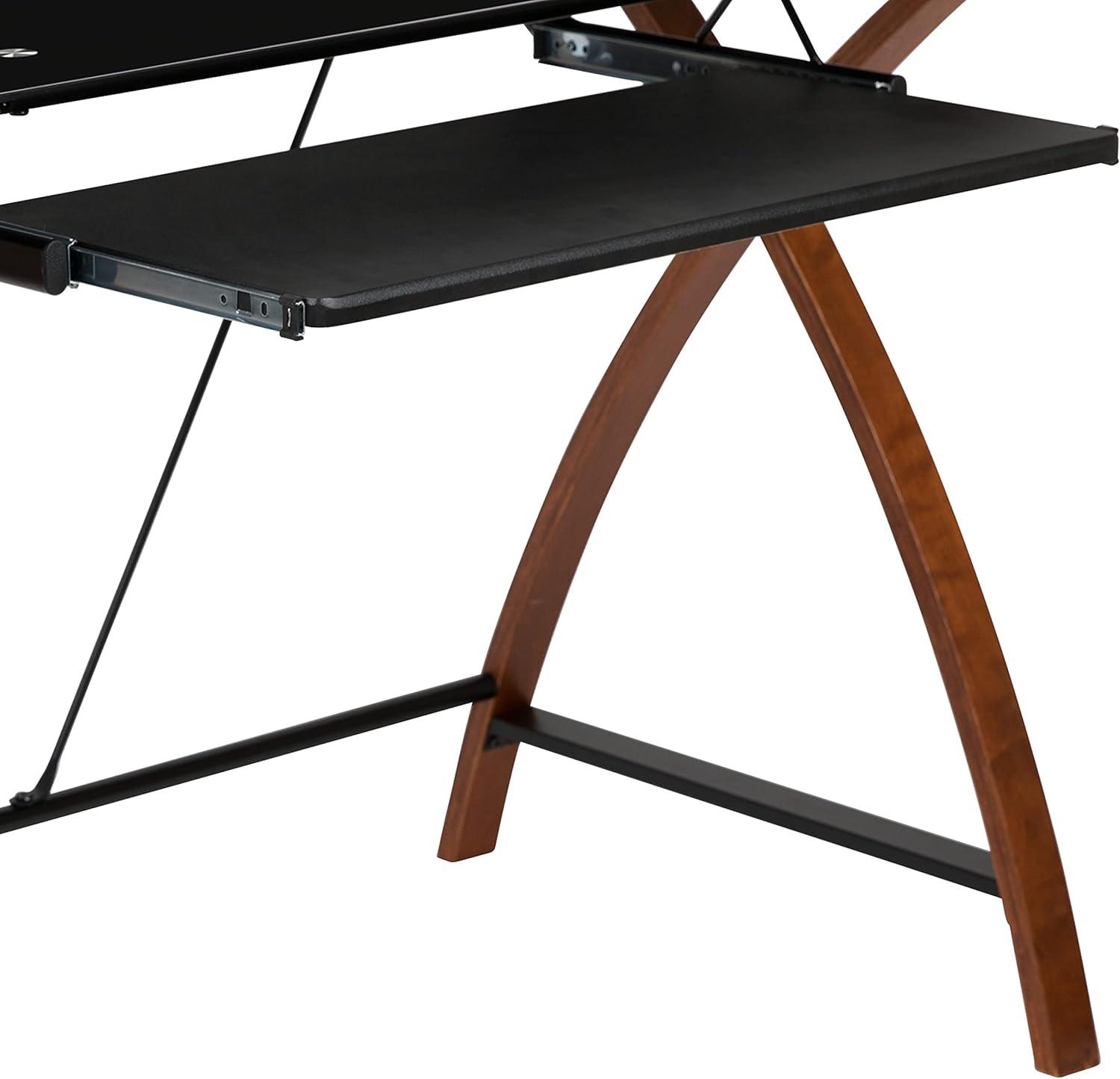 imageFlash Furniture Jude Black Glass Computer Desk with PullOut Keyboard Tray and Crisscross FrameBlack
