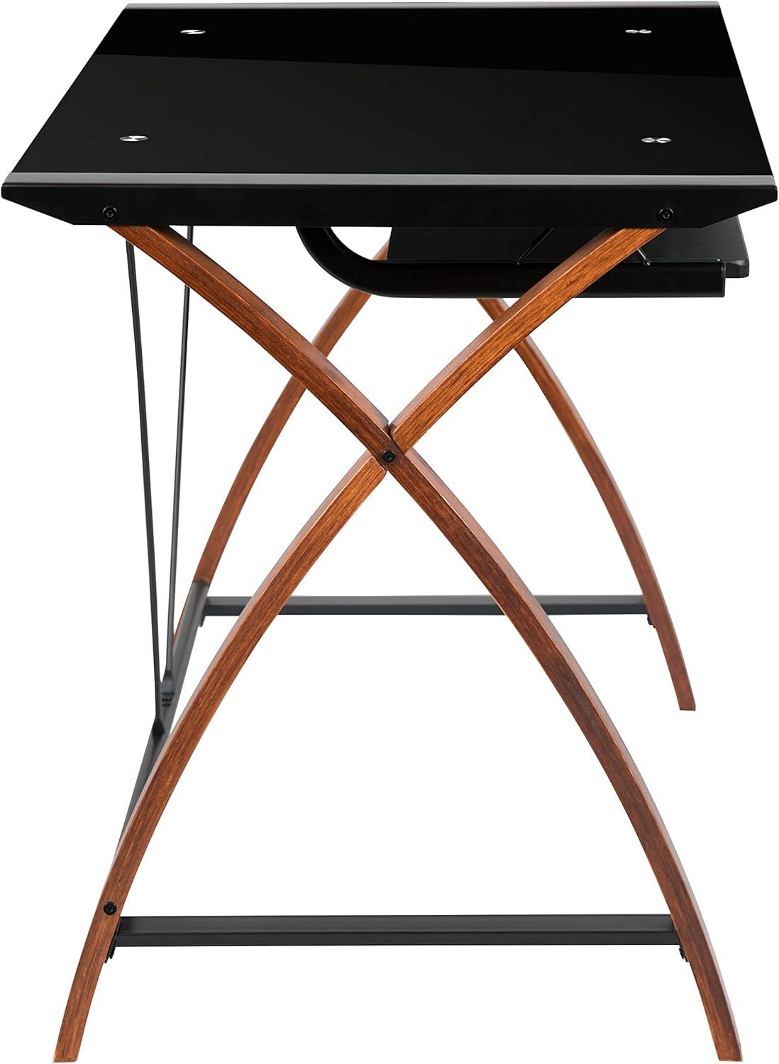 imageFlash Furniture Jude Black Glass Computer Desk with PullOut Keyboard Tray and Crisscross FrameBlack