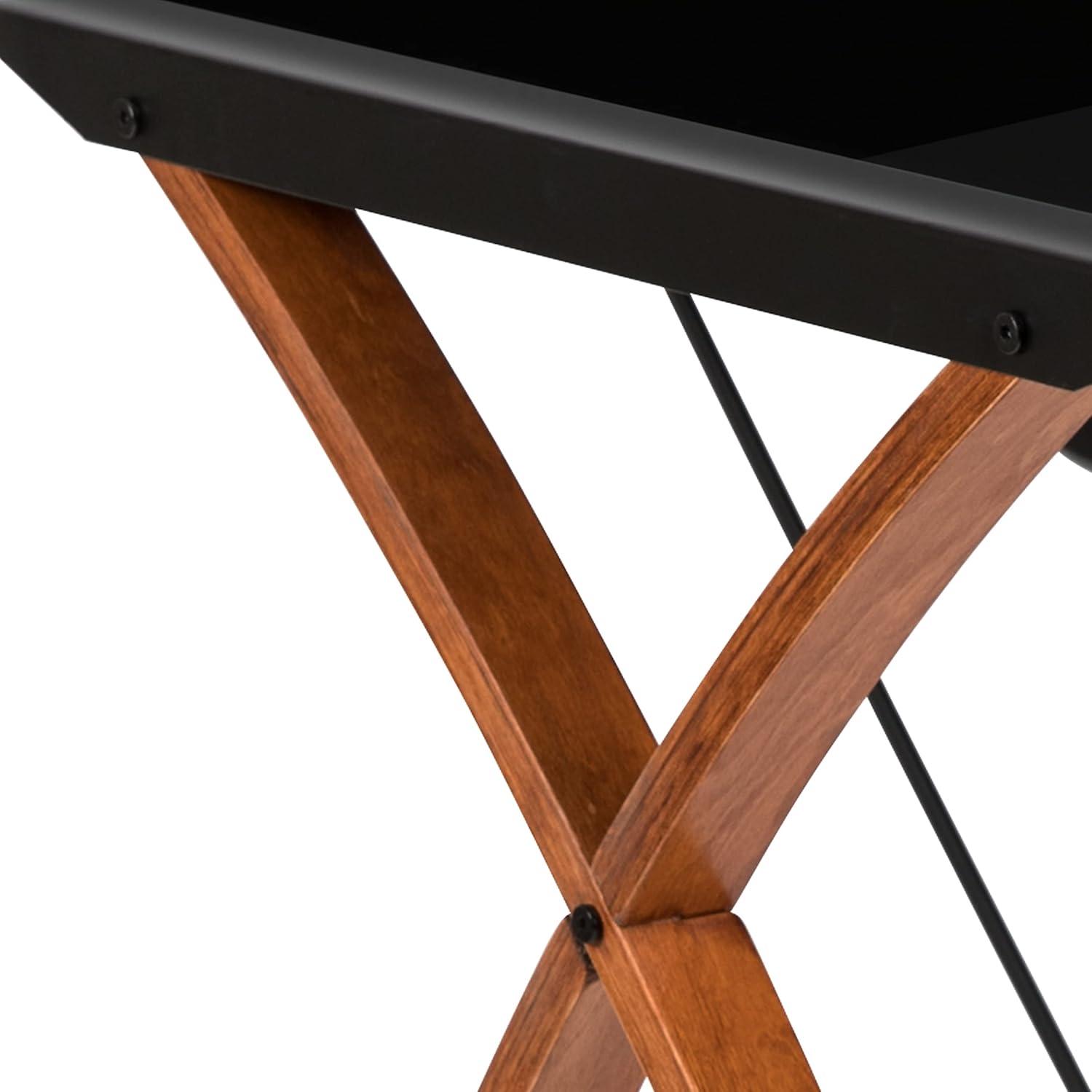 imageFlash Furniture Jude Black Glass Computer Desk with PullOut Keyboard Tray and Crisscross FrameBlack