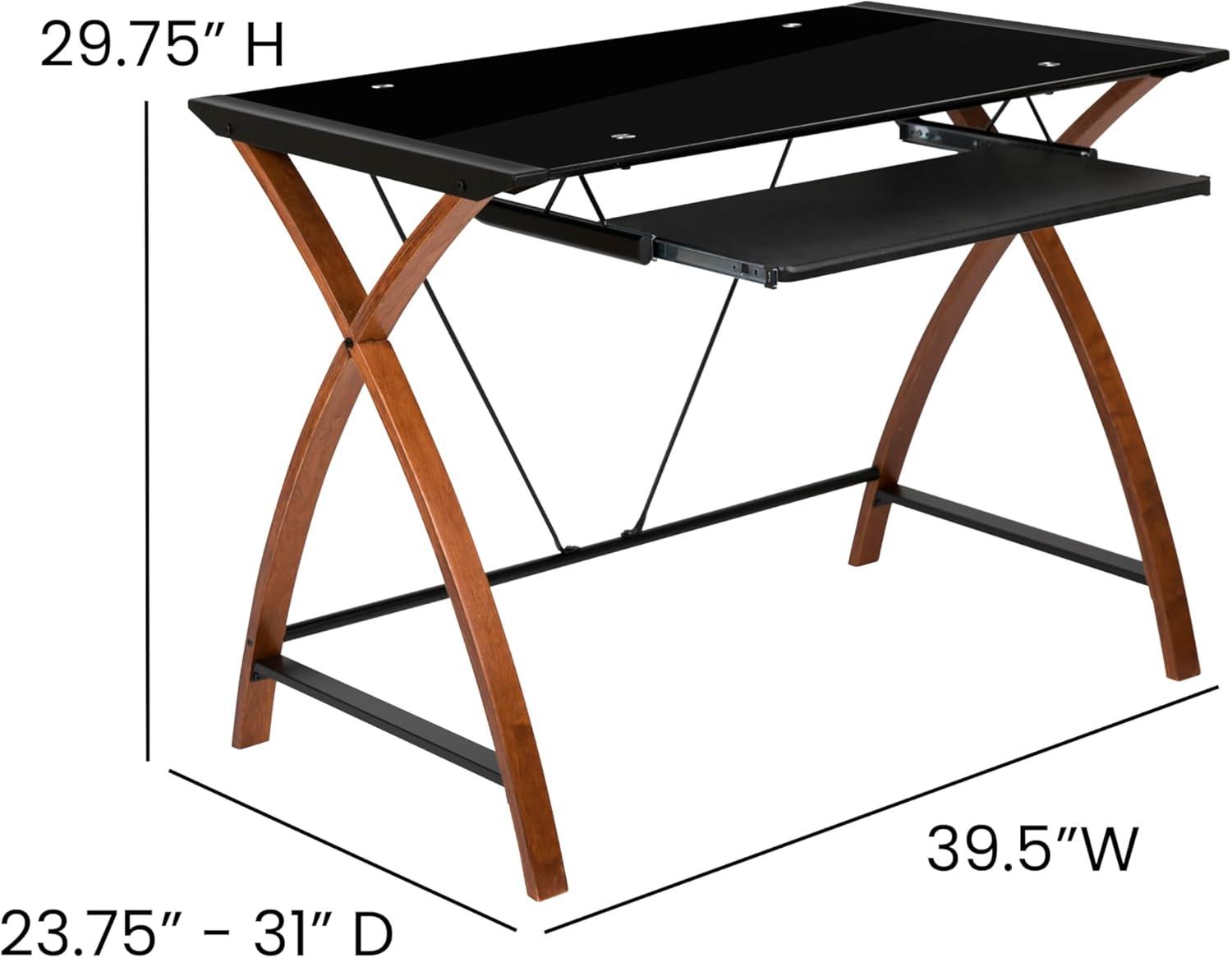imageFlash Furniture Jude Black Glass Computer Desk with PullOut Keyboard Tray and Crisscross FrameBlack