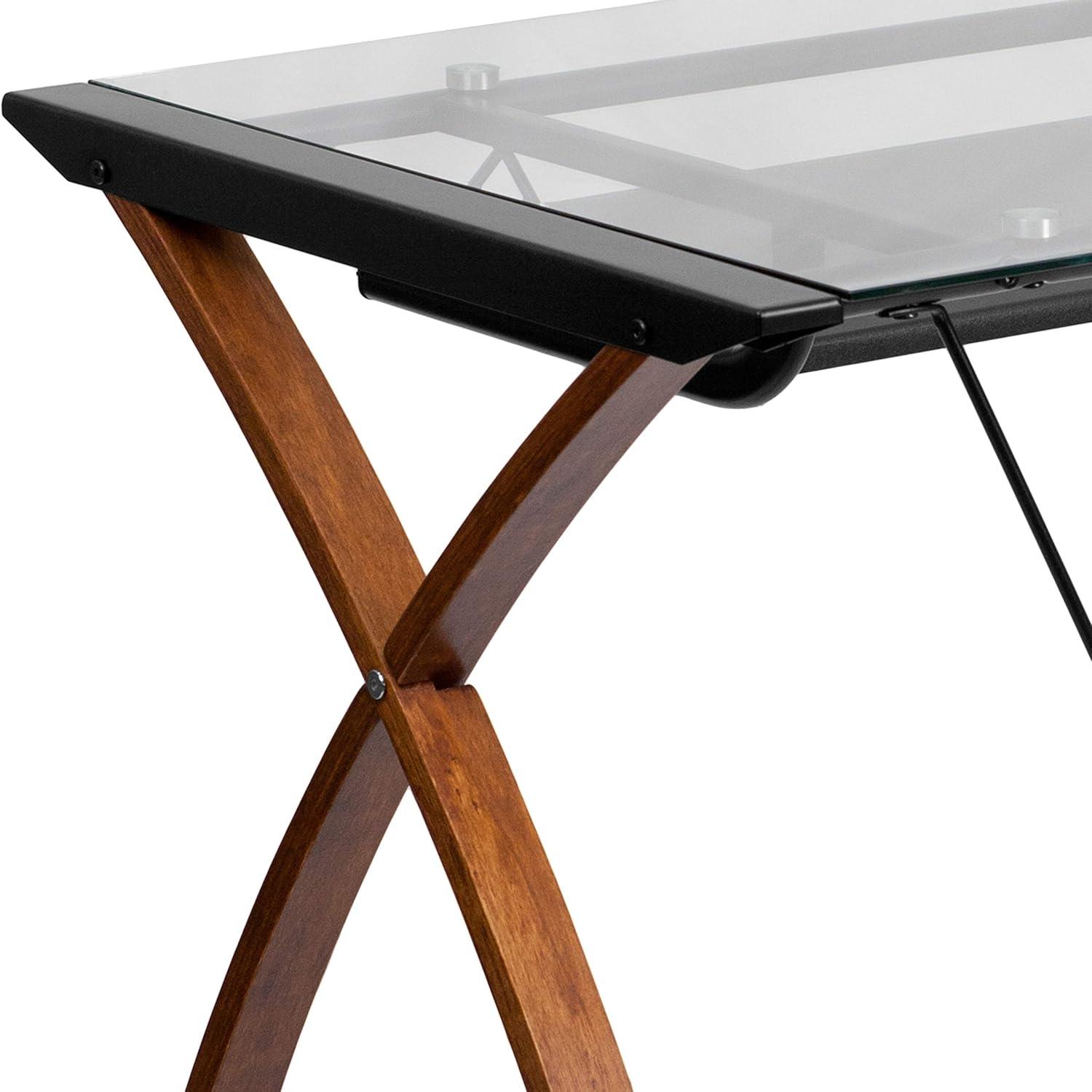 imageFlash Furniture Jude Black Glass Computer Desk with PullOut Keyboard Tray and Crisscross FrameClearCherry