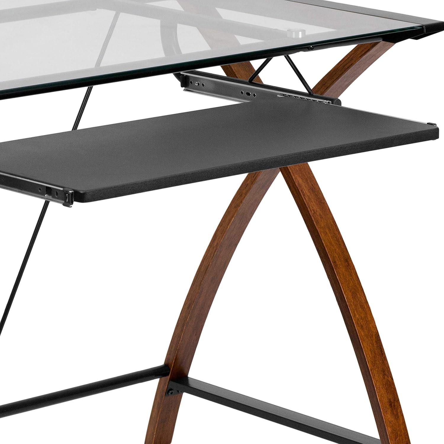 imageFlash Furniture Jude Black Glass Computer Desk with PullOut Keyboard Tray and Crisscross FrameClearCherry