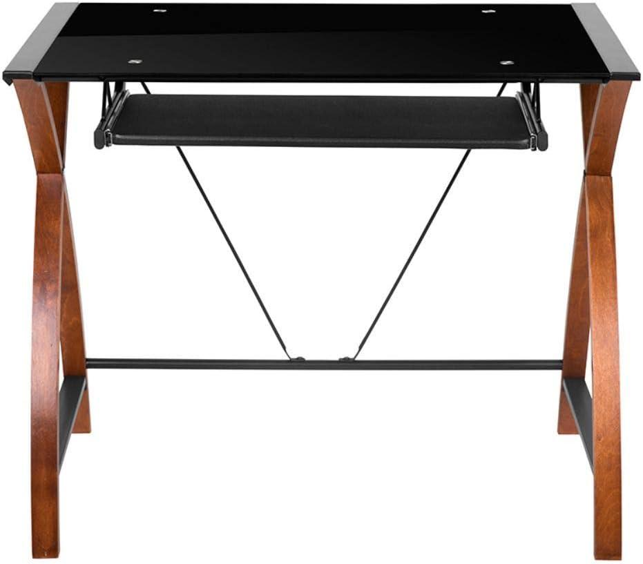 imageFlash Furniture Jude Black Glass LShape Corner Computer Desk with PullOut Keyboard TrayBlack