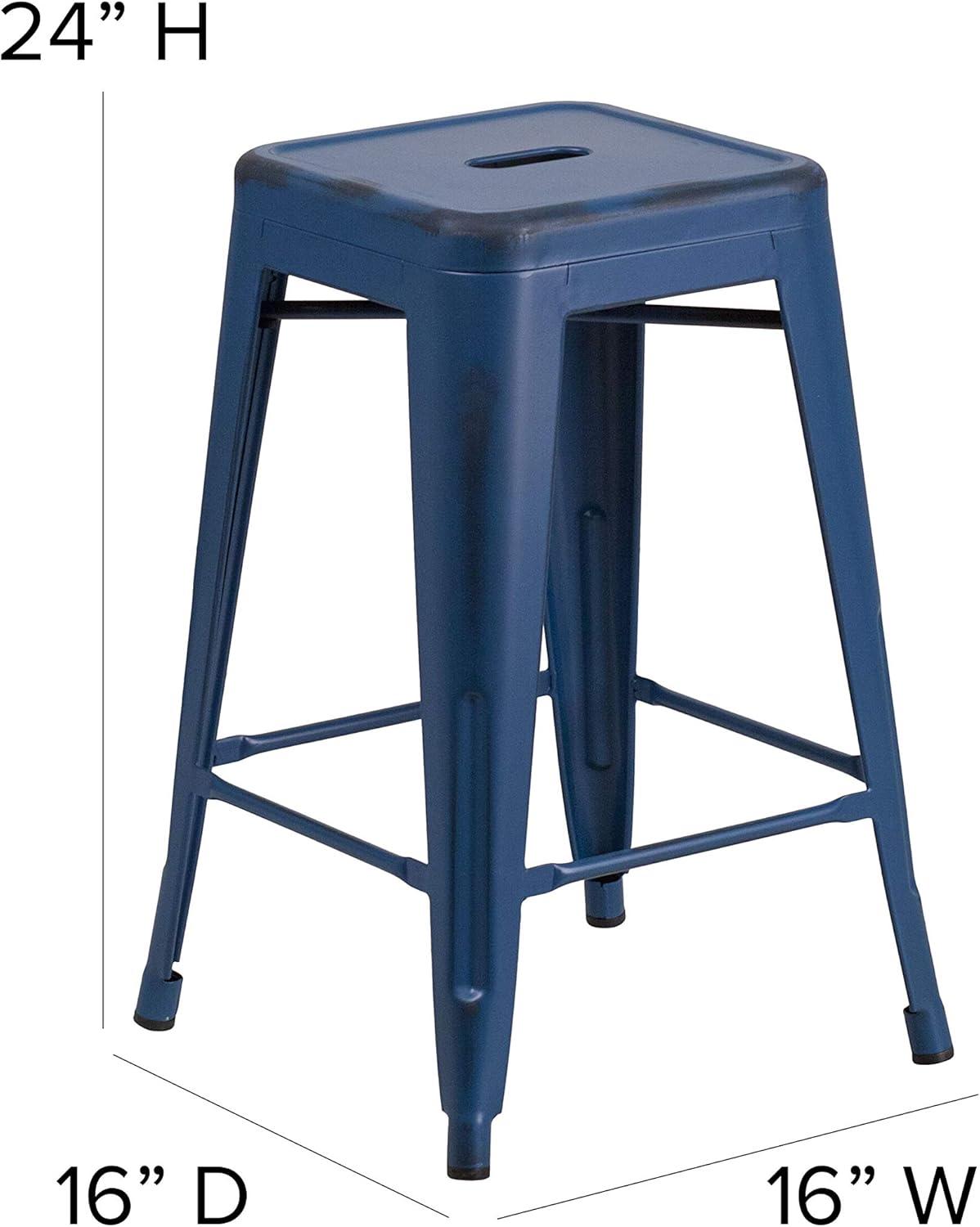 imageFlash Furniture Kai Commercial Grade 24quot High Backless Black Metal IndoorOutdoor Counter Height Stool with Square SeatAntique Blue