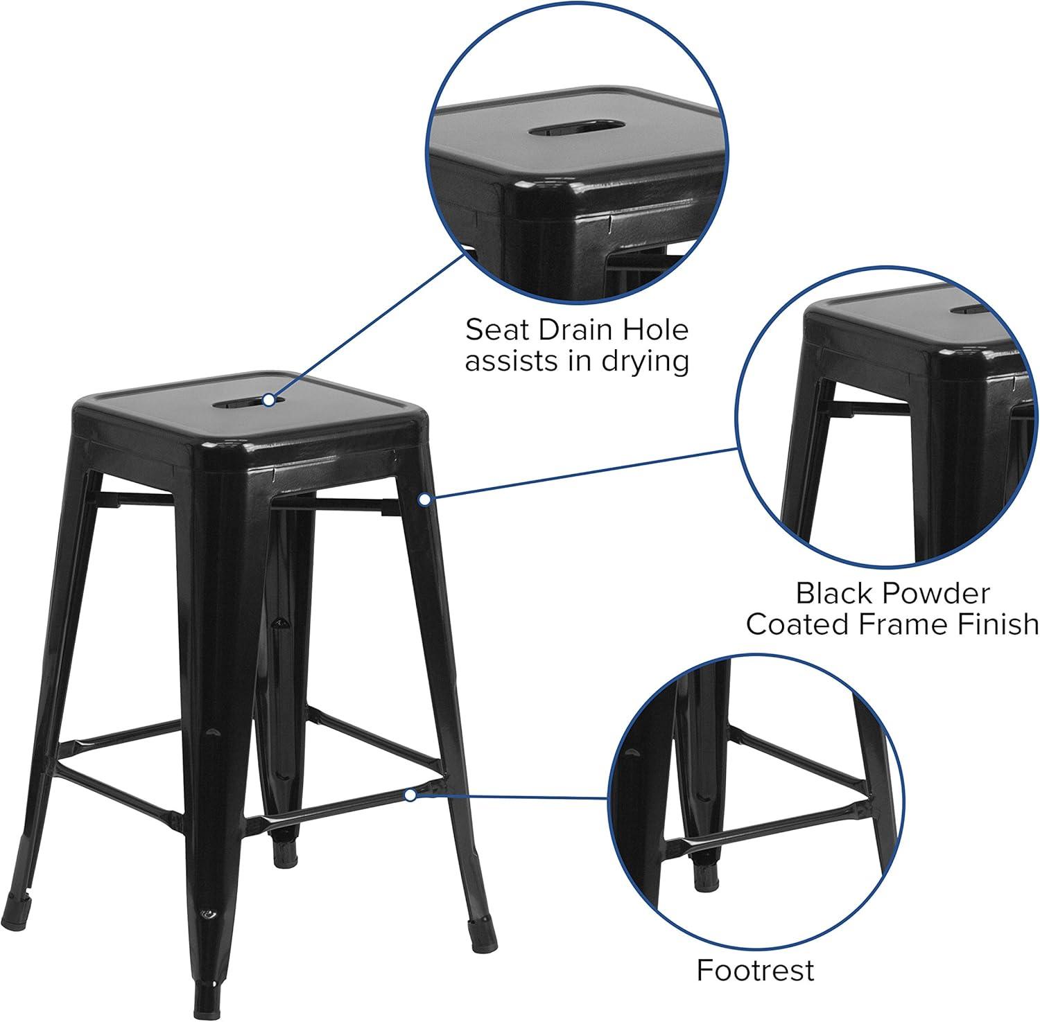 imageFlash Furniture Kai Commercial Grade 24quot High Backless Black Metal IndoorOutdoor Counter Height Stool with Square SeatBlack