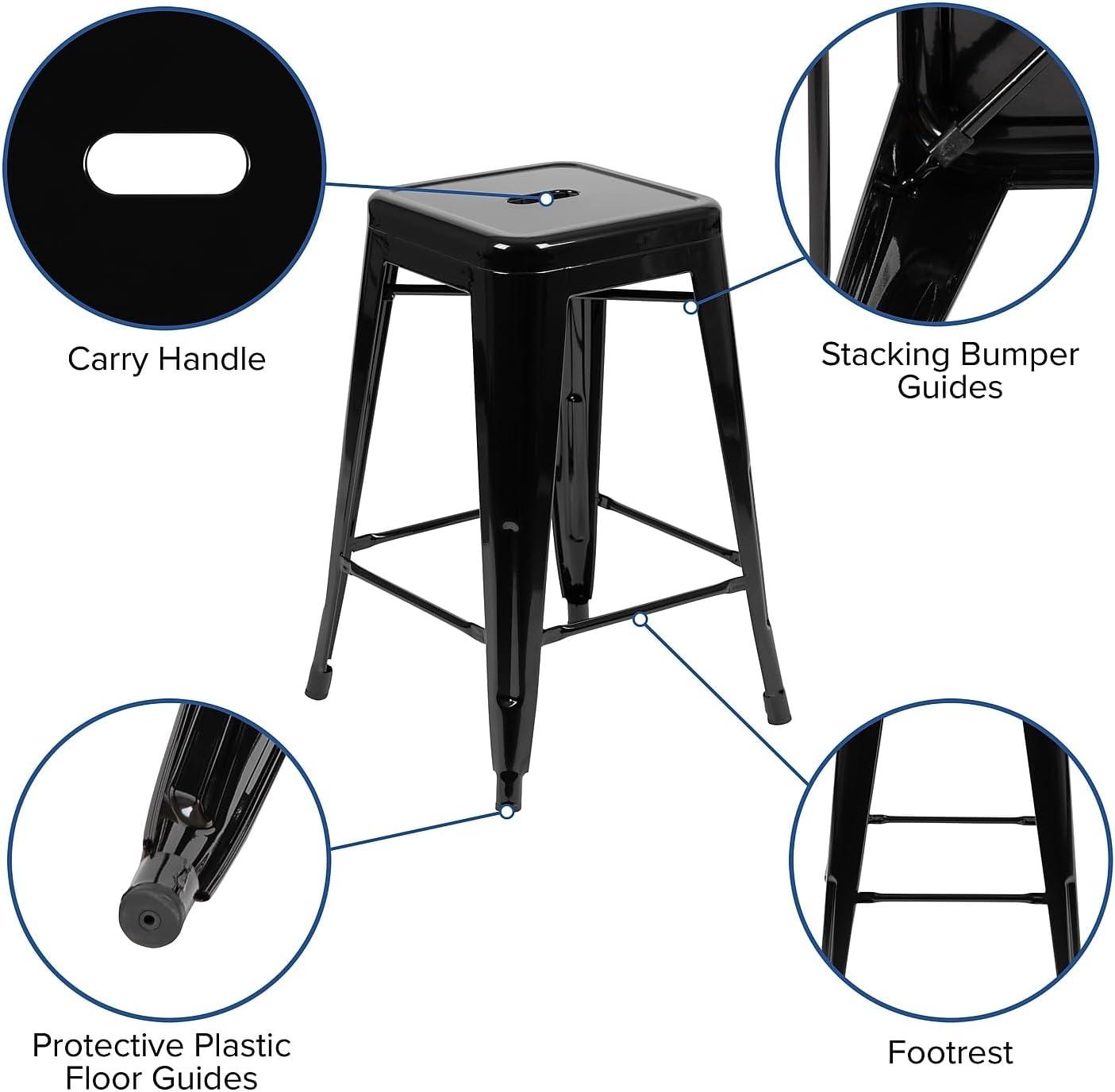 imageFlash Furniture Kai Commercial Grade 24quot High Backless Black Metal IndoorOutdoor Counter Height Stool with Square SeatBlack