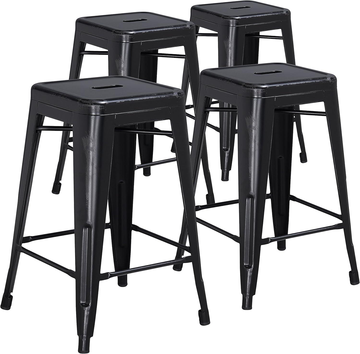 imageFlash Furniture Kai Commercial Grade 24quot High Backless Black Metal IndoorOutdoor Counter Height Stool with Square SeatBlack