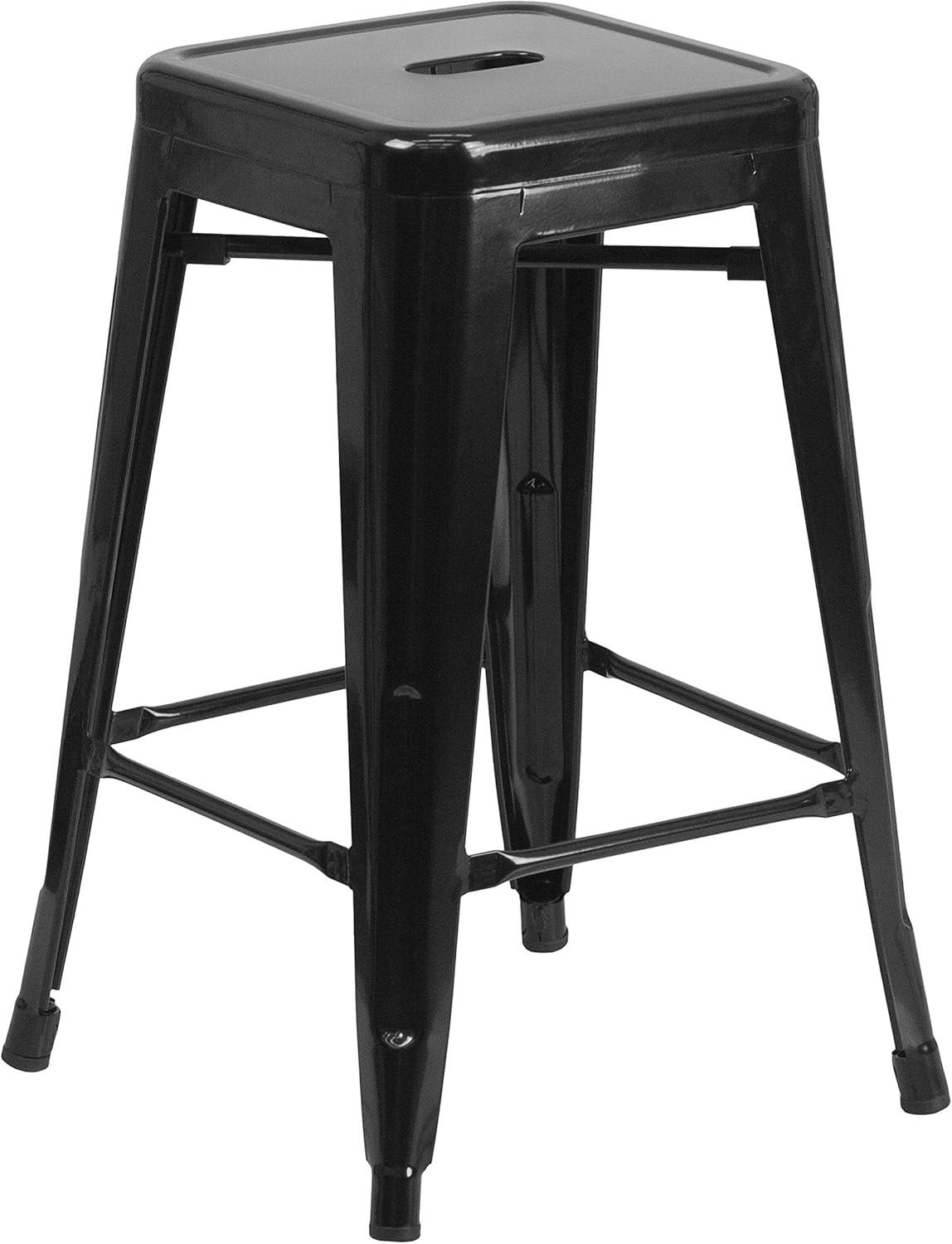 imageFlash Furniture Kai Commercial Grade 24quot High Backless Black Metal IndoorOutdoor Counter Height Stool with Square SeatBlack