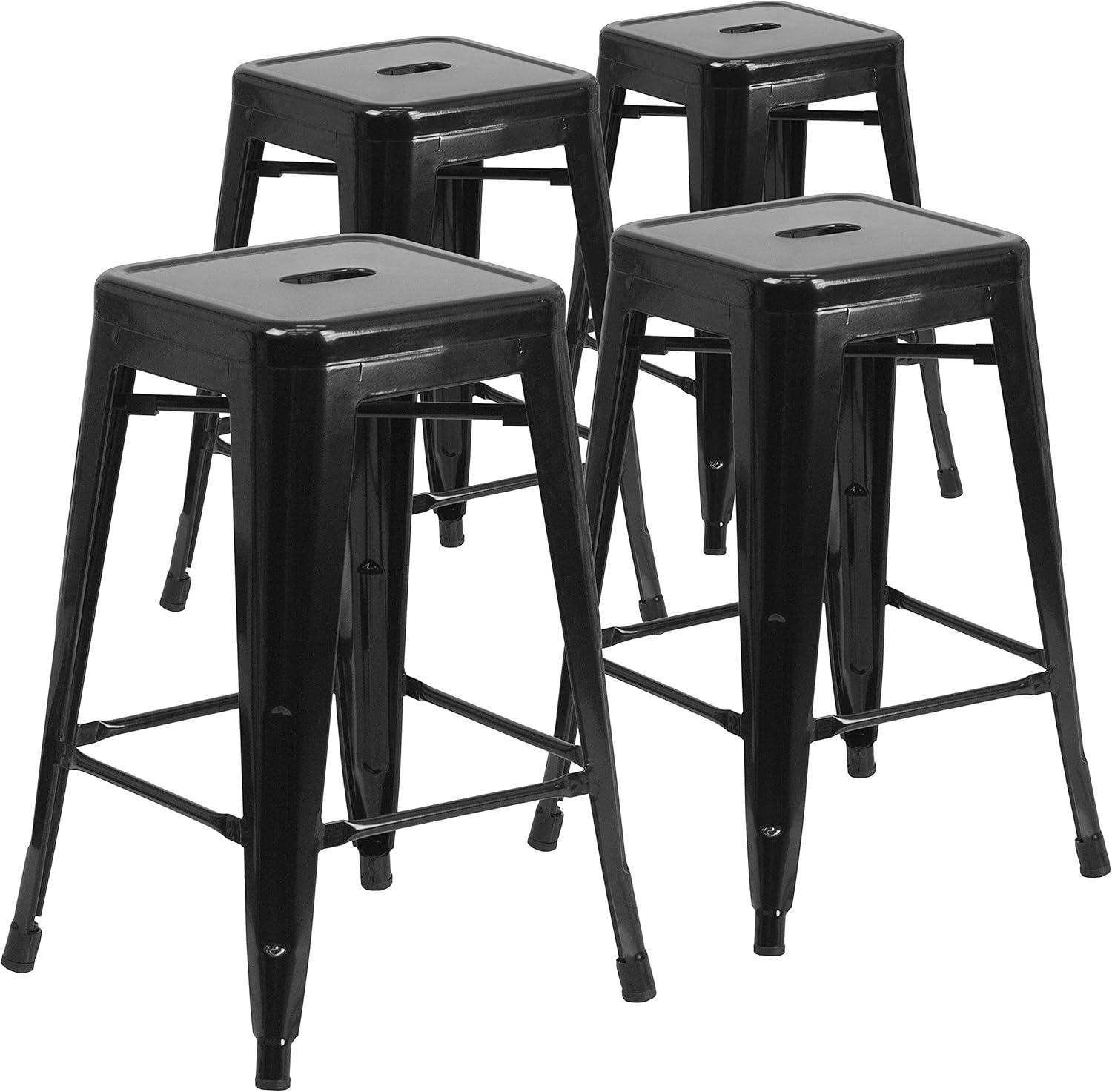 imageFlash Furniture Kai Commercial Grade 24quot High Backless Black Metal IndoorOutdoor Counter Height Stool with Square SeatBlack