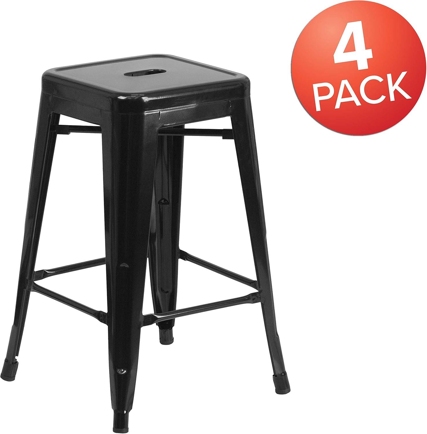 imageFlash Furniture Kai Commercial Grade 24quot High Backless Black Metal IndoorOutdoor Counter Height Stool with Square SeatBlack