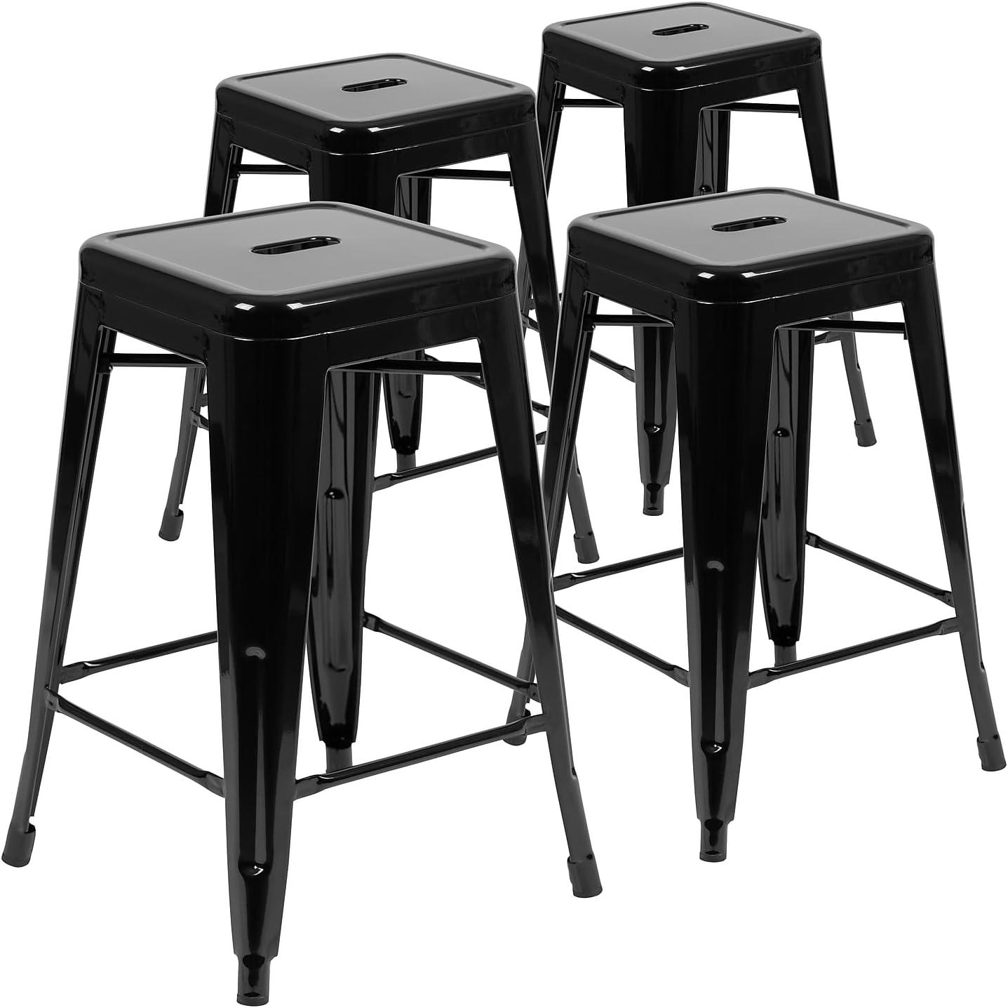 imageFlash Furniture Kai Commercial Grade 24quot High Backless Black Metal IndoorOutdoor Counter Height Stool with Square SeatBlack