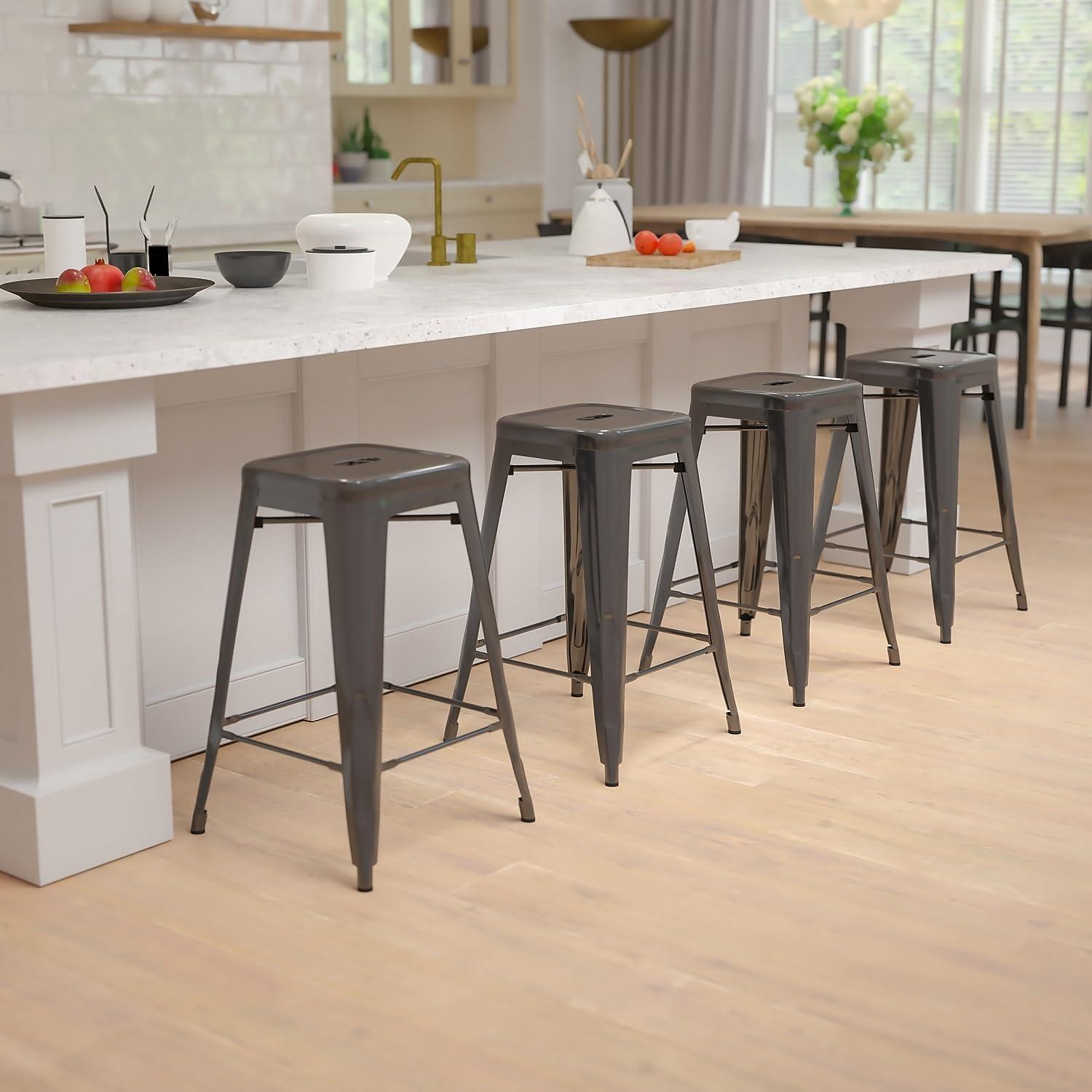 imageFlash Furniture Kai Commercial Grade 24quot High Backless Black Metal IndoorOutdoor Counter Height Stool with Square SeatBlack