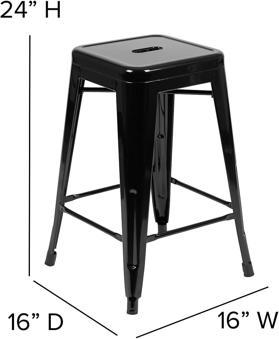imageFlash Furniture Kai Commercial Grade 24quot High Backless Black Metal IndoorOutdoor Counter Height Stool with Square SeatBlack