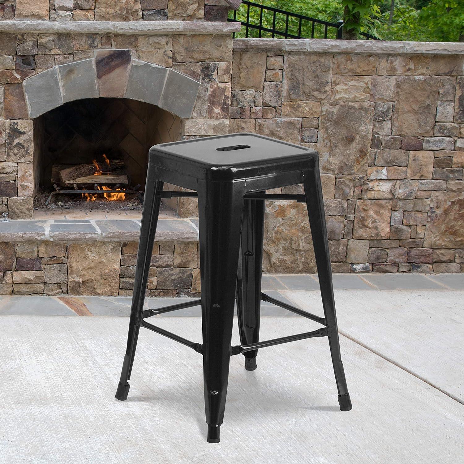 imageFlash Furniture Kai Commercial Grade 24quot High Backless Black Metal IndoorOutdoor Counter Height Stool with Square SeatBlack