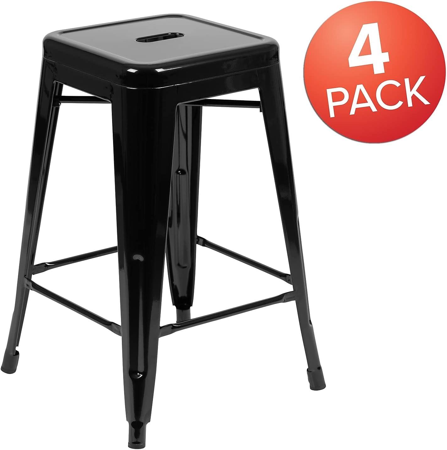 imageFlash Furniture Kai Commercial Grade 24quot High Backless Black Metal IndoorOutdoor Counter Height Stool with Square SeatBlack