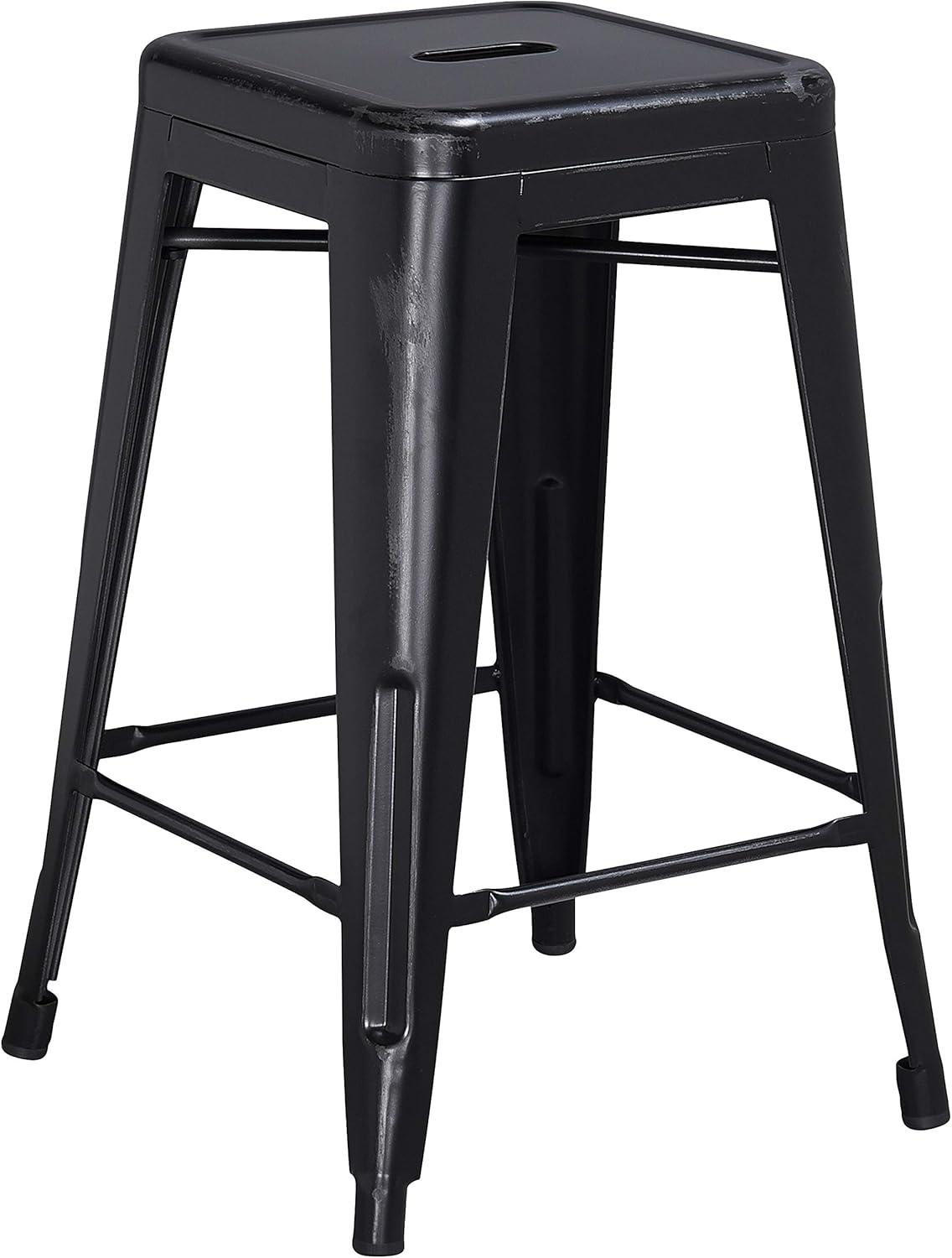 imageFlash Furniture Kai Commercial Grade 24quot High Backless Black Metal IndoorOutdoor Counter Height Stool with Square SeatBlack