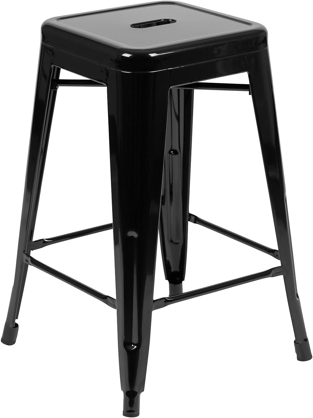 imageFlash Furniture Kai Commercial Grade 24quot High Backless Black Metal IndoorOutdoor Counter Height Stool with Square SeatBlack