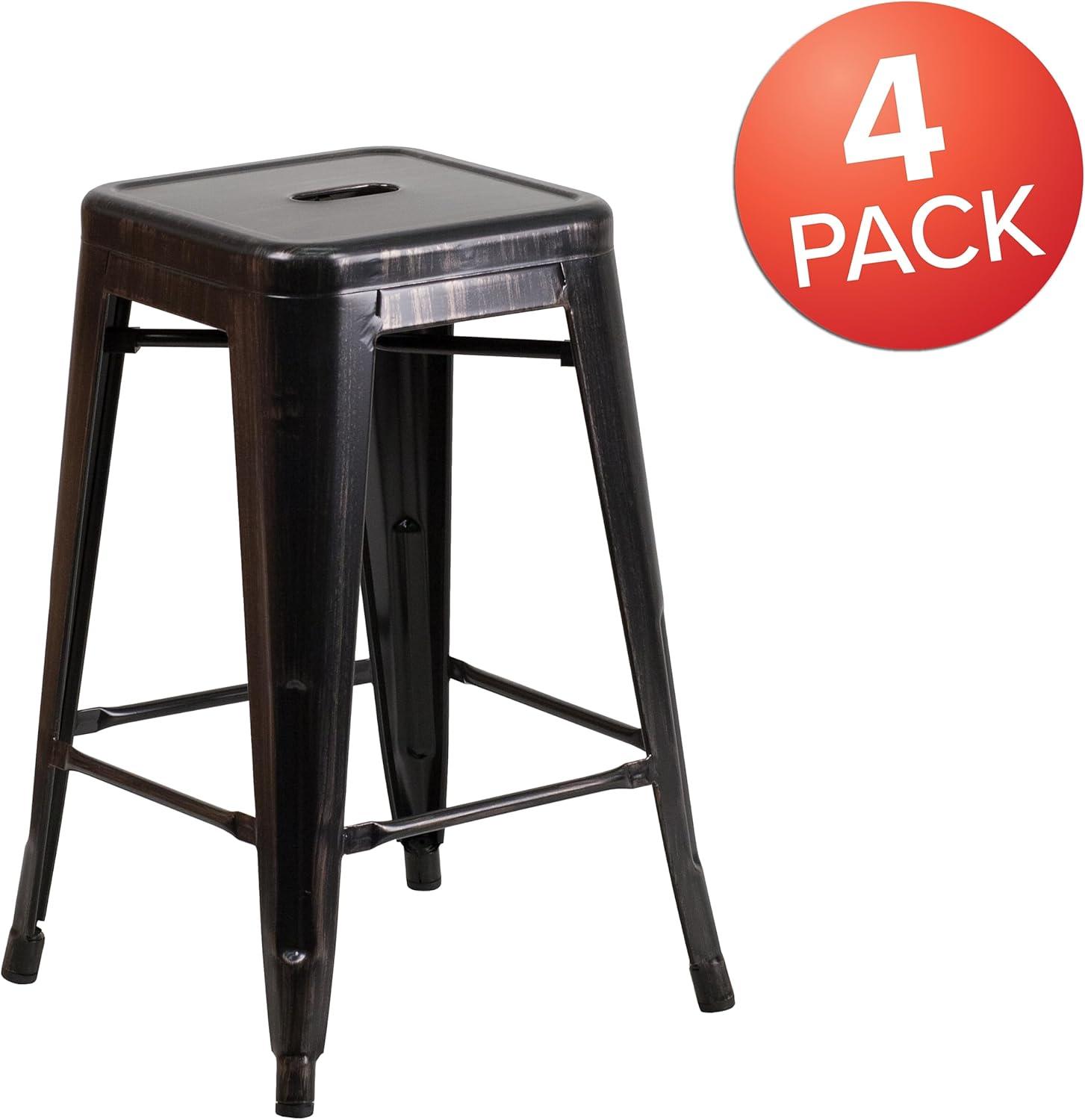 imageFlash Furniture Kai Commercial Grade 24quot High Backless Black Metal IndoorOutdoor Counter Height Stool with Square SeatBlackantique Gold