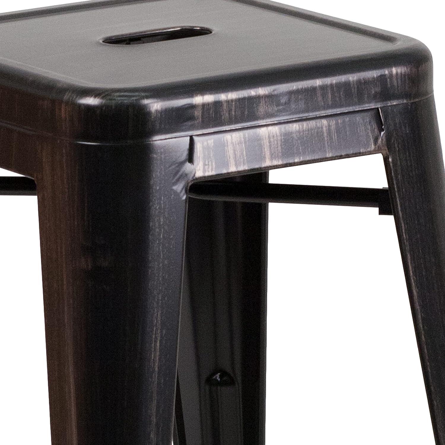 imageFlash Furniture Kai Commercial Grade 24quot High Backless Black Metal IndoorOutdoor Counter Height Stool with Square SeatBlackantique Gold
