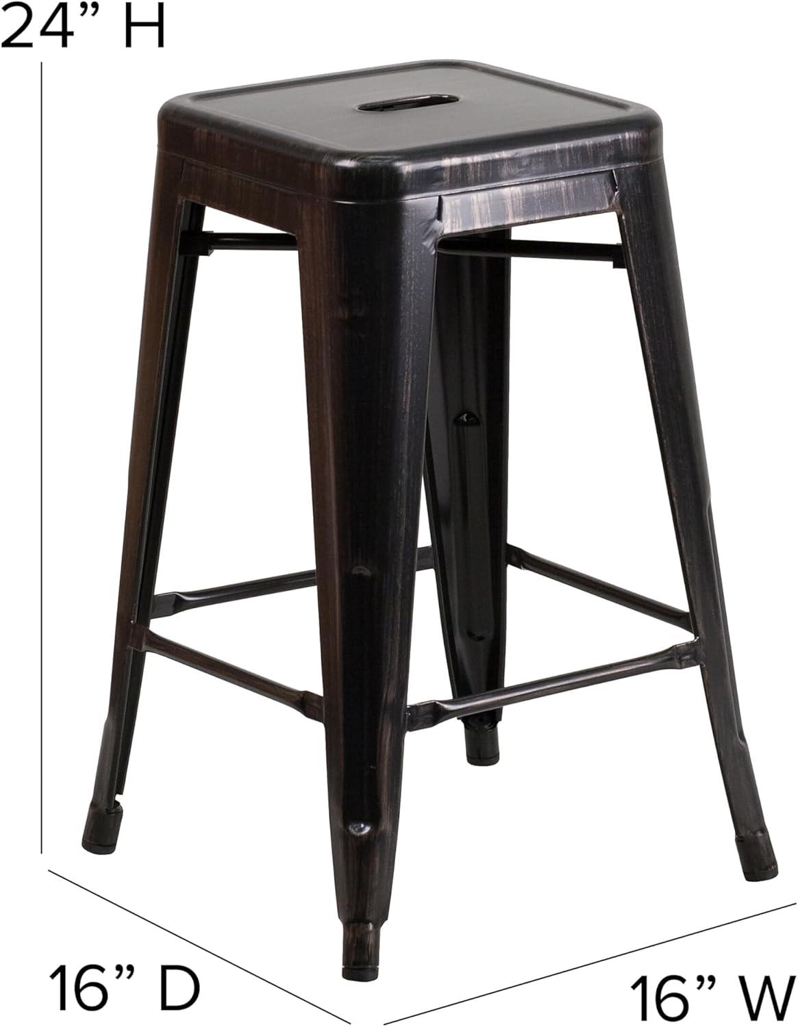 imageFlash Furniture Kai Commercial Grade 24quot High Backless Black Metal IndoorOutdoor Counter Height Stool with Square SeatBlackantique Gold