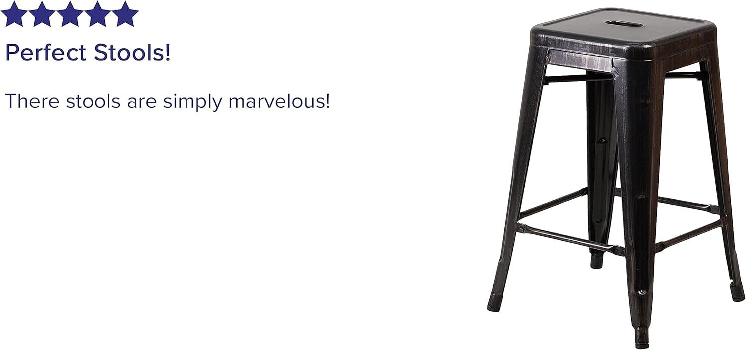 imageFlash Furniture Kai Commercial Grade 24quot High Backless Black Metal IndoorOutdoor Counter Height Stool with Square SeatBlackantique Gold