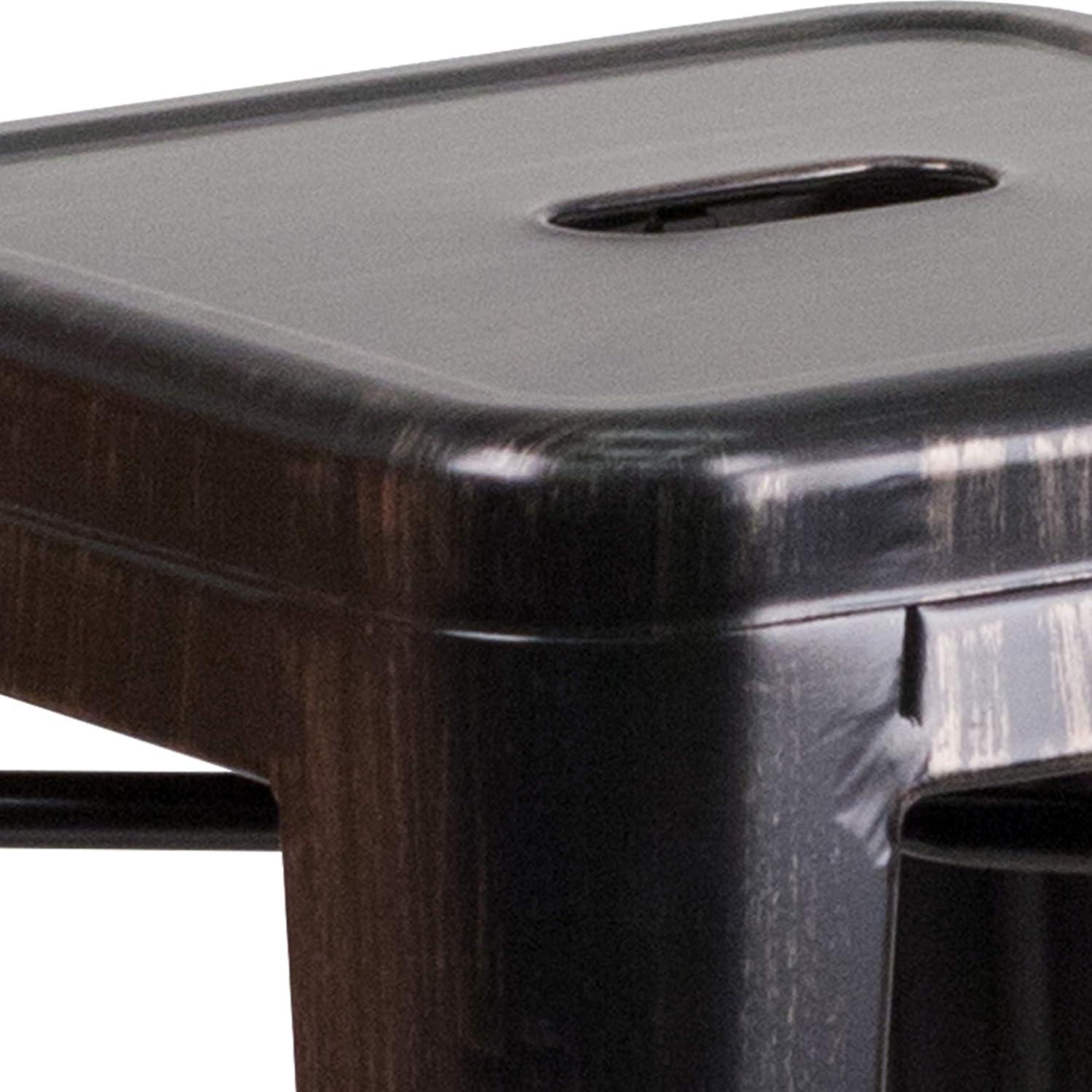 imageFlash Furniture Kai Commercial Grade 24quot High Backless Black Metal IndoorOutdoor Counter Height Stool with Square SeatBlackantique Gold