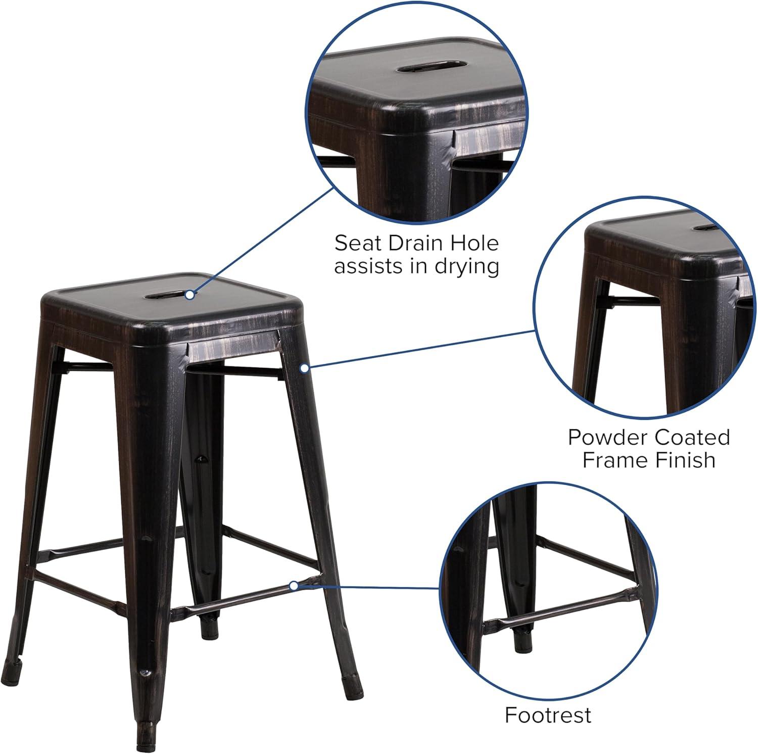 imageFlash Furniture Kai Commercial Grade 24quot High Backless Black Metal IndoorOutdoor Counter Height Stool with Square SeatBlackantique Gold