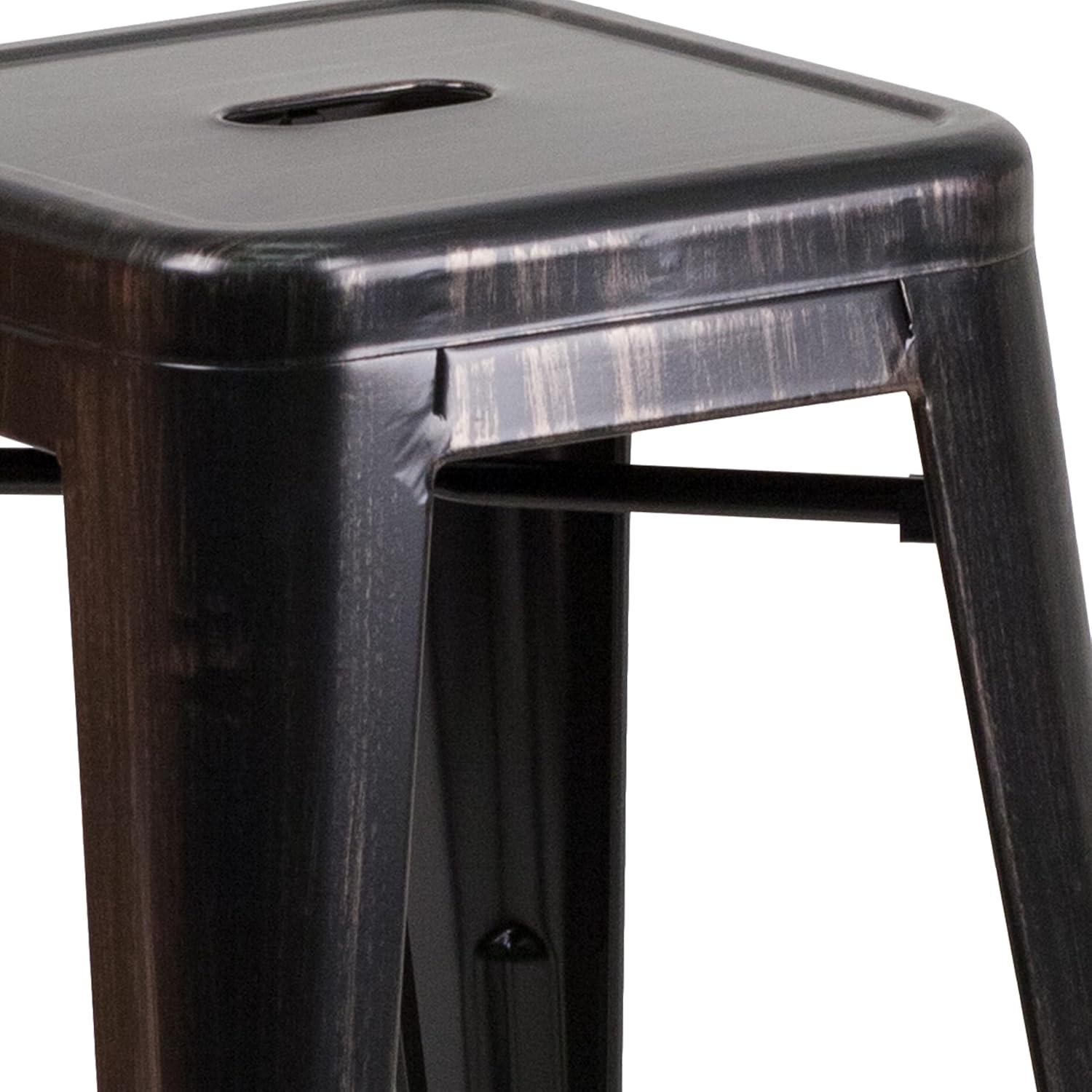 imageFlash Furniture Kai Commercial Grade 24quot High Backless Black Metal IndoorOutdoor Counter Height Stool with Square SeatBlackantique Gold
