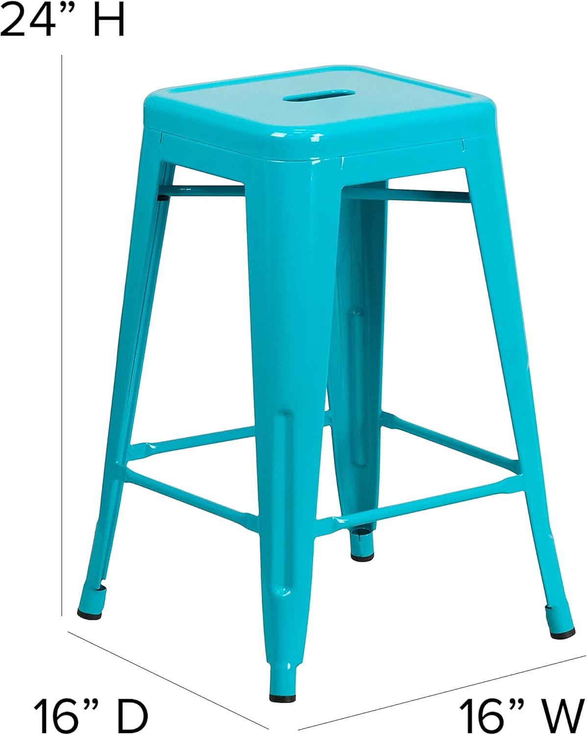 imageFlash Furniture Kai Commercial Grade 24quot High Backless Black Metal IndoorOutdoor Counter Height Stool with Square SeatCrystal Tealblue