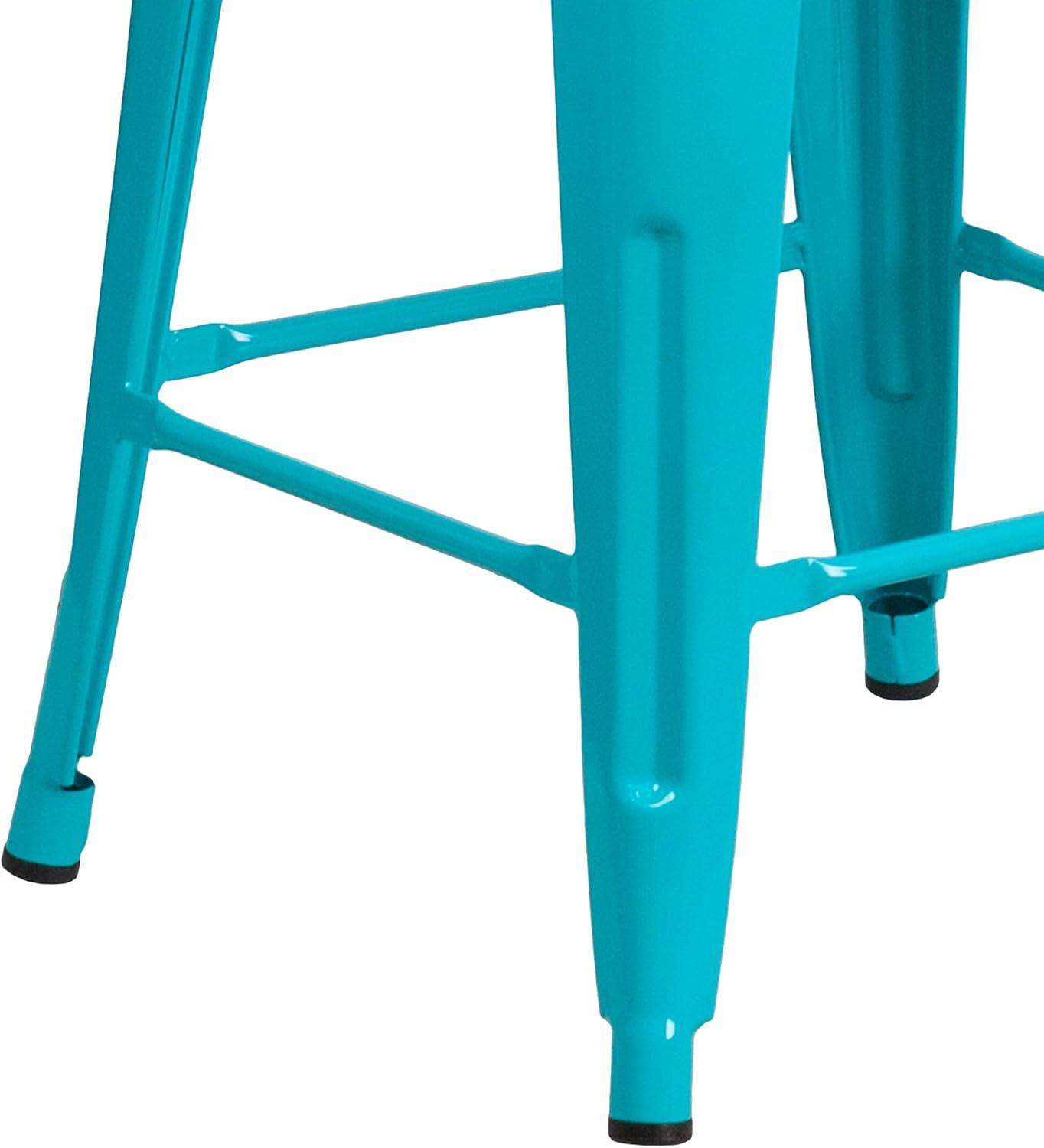 imageFlash Furniture Kai Commercial Grade 24quot High Backless Black Metal IndoorOutdoor Counter Height Stool with Square SeatCrystal Tealblue