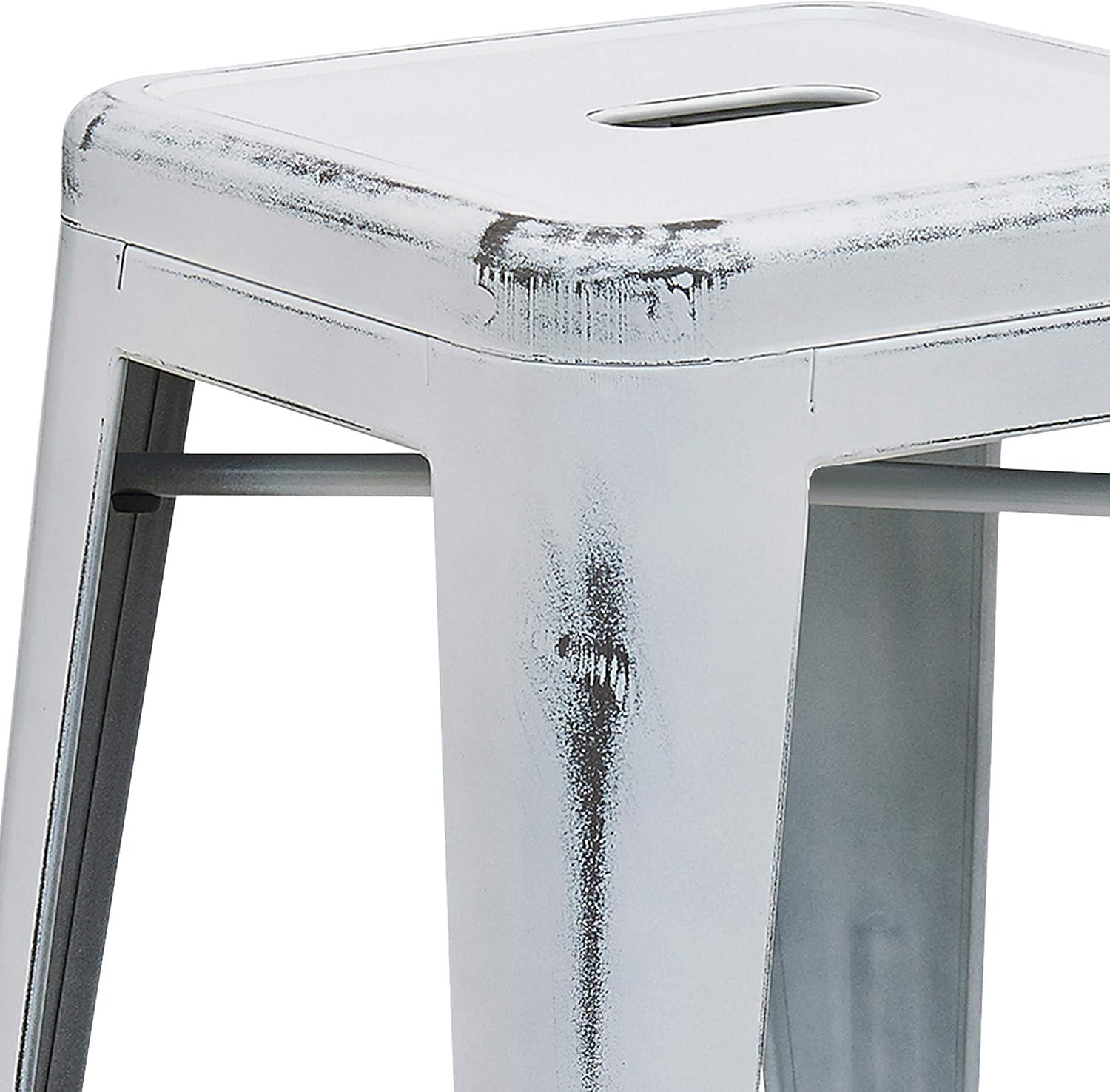 imageFlash Furniture Kai Commercial Grade 24quot High Backless Black Metal IndoorOutdoor Counter Height Stool with Square SeatDistressed White