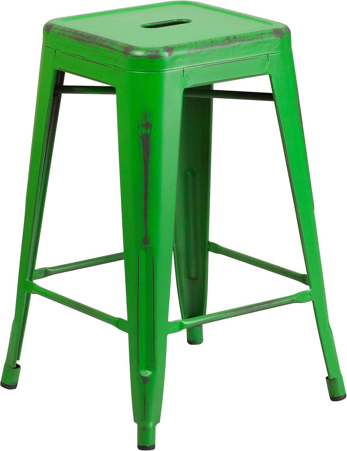 imageFlash Furniture Kai Commercial Grade 24quot High Backless Black Metal IndoorOutdoor Counter Height Stool with Square SeatGreen