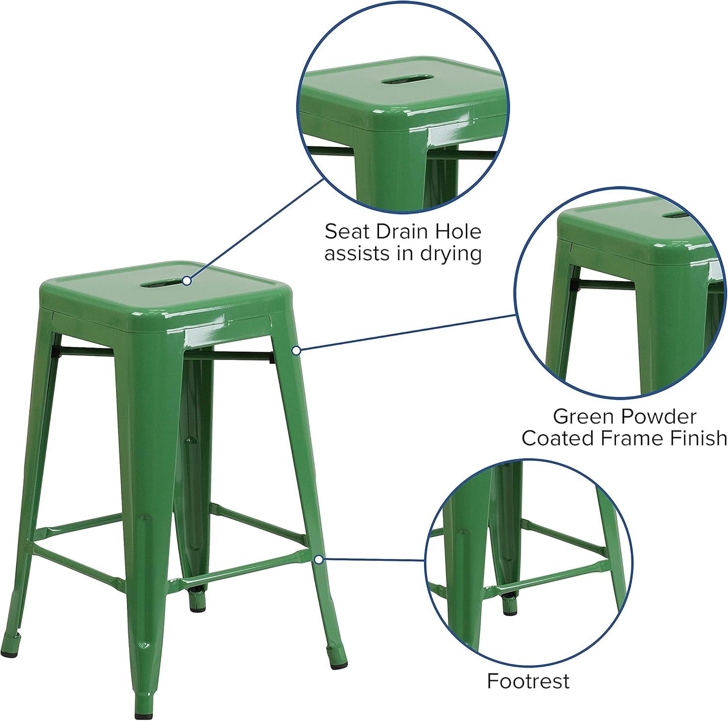 imageFlash Furniture Kai Commercial Grade 24quot High Backless Black Metal IndoorOutdoor Counter Height Stool with Square SeatGreen