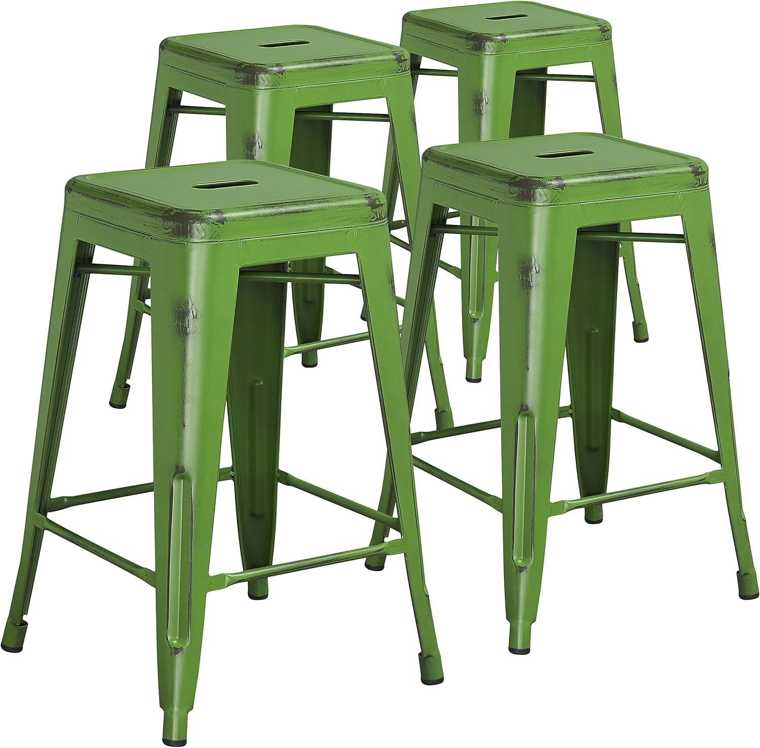 imageFlash Furniture Kai Commercial Grade 24quot High Backless Black Metal IndoorOutdoor Counter Height Stool with Square SeatGreen