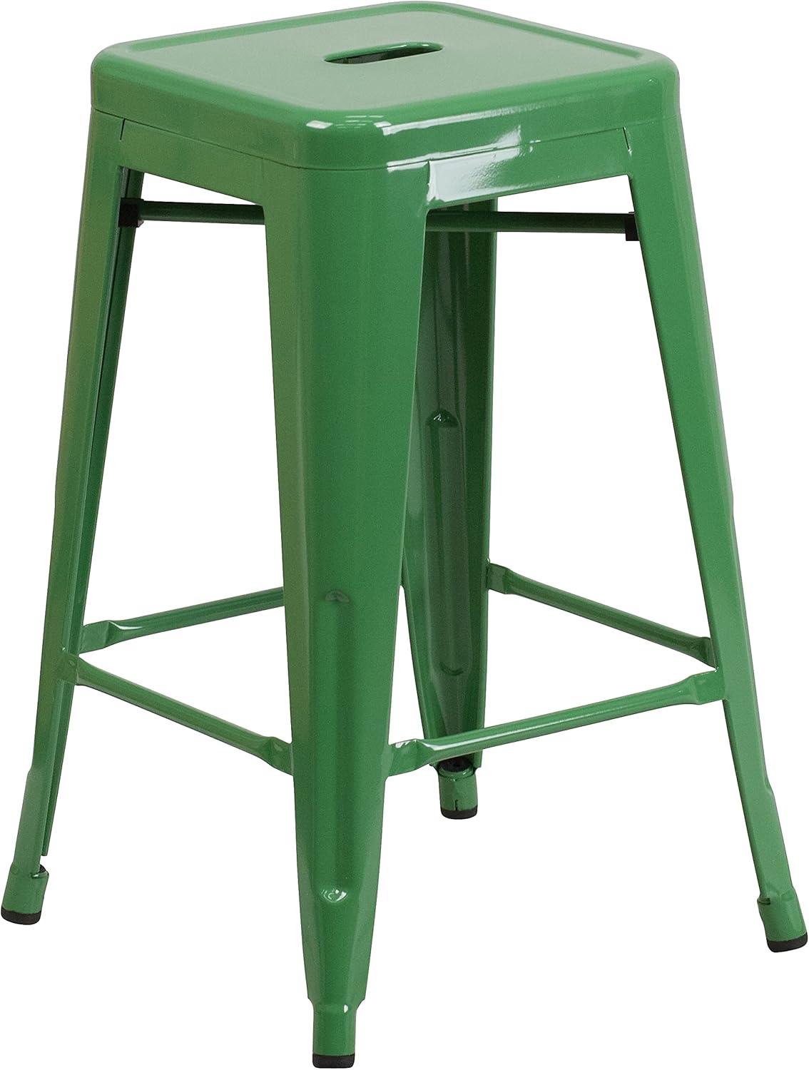 imageFlash Furniture Kai Commercial Grade 24quot High Backless Black Metal IndoorOutdoor Counter Height Stool with Square SeatGreen